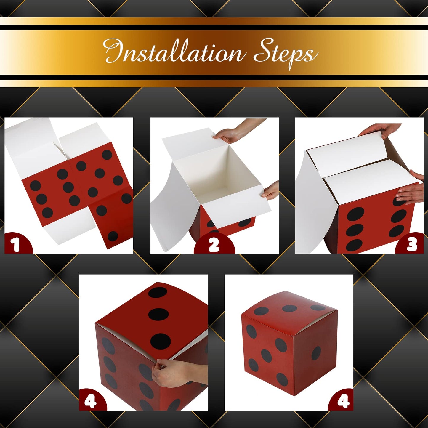 Ctosree 12 Pcs Large Casino Dice Boxes – 11in Jumbo Vegas Dice Centerpieces for Vegas-Themed Parties (Black White Red)
