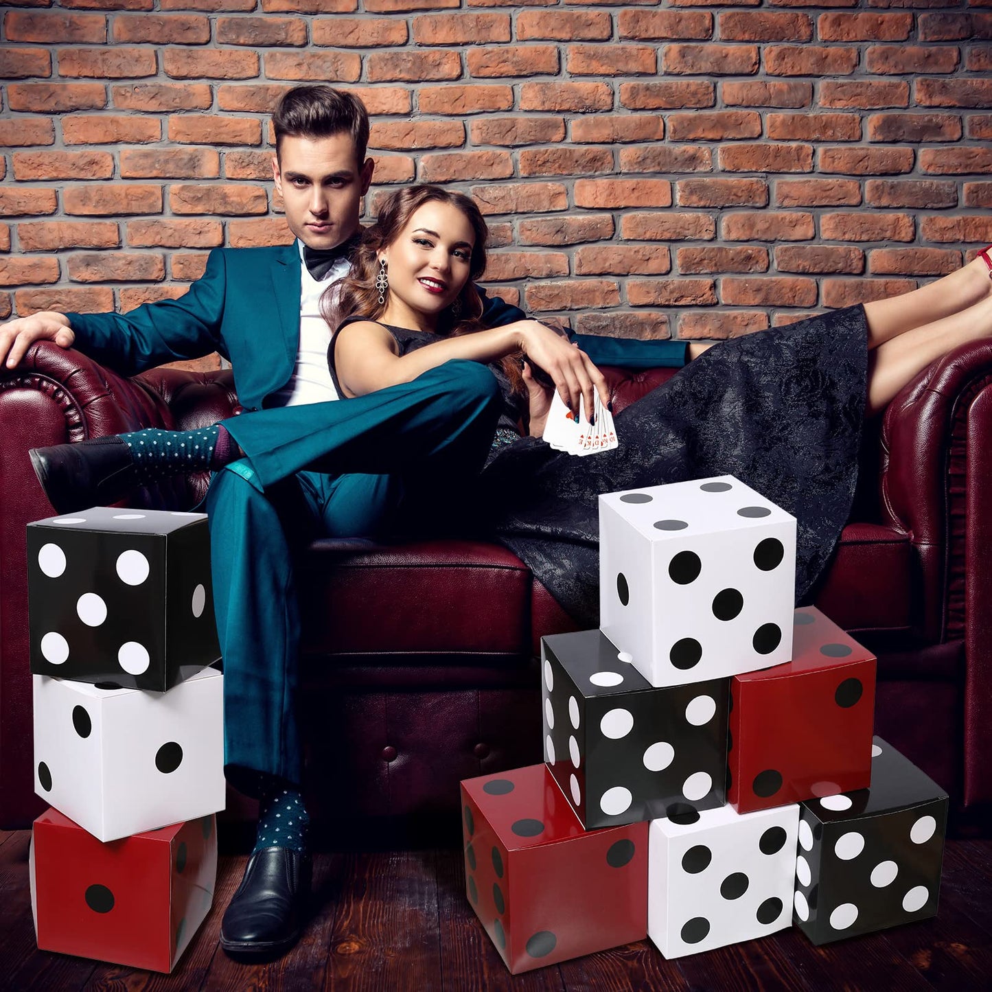 Ctosree 12 Pcs Large Casino Dice Boxes – 11in Jumbo Vegas Dice Centerpieces for Vegas-Themed Parties (Black White Red)