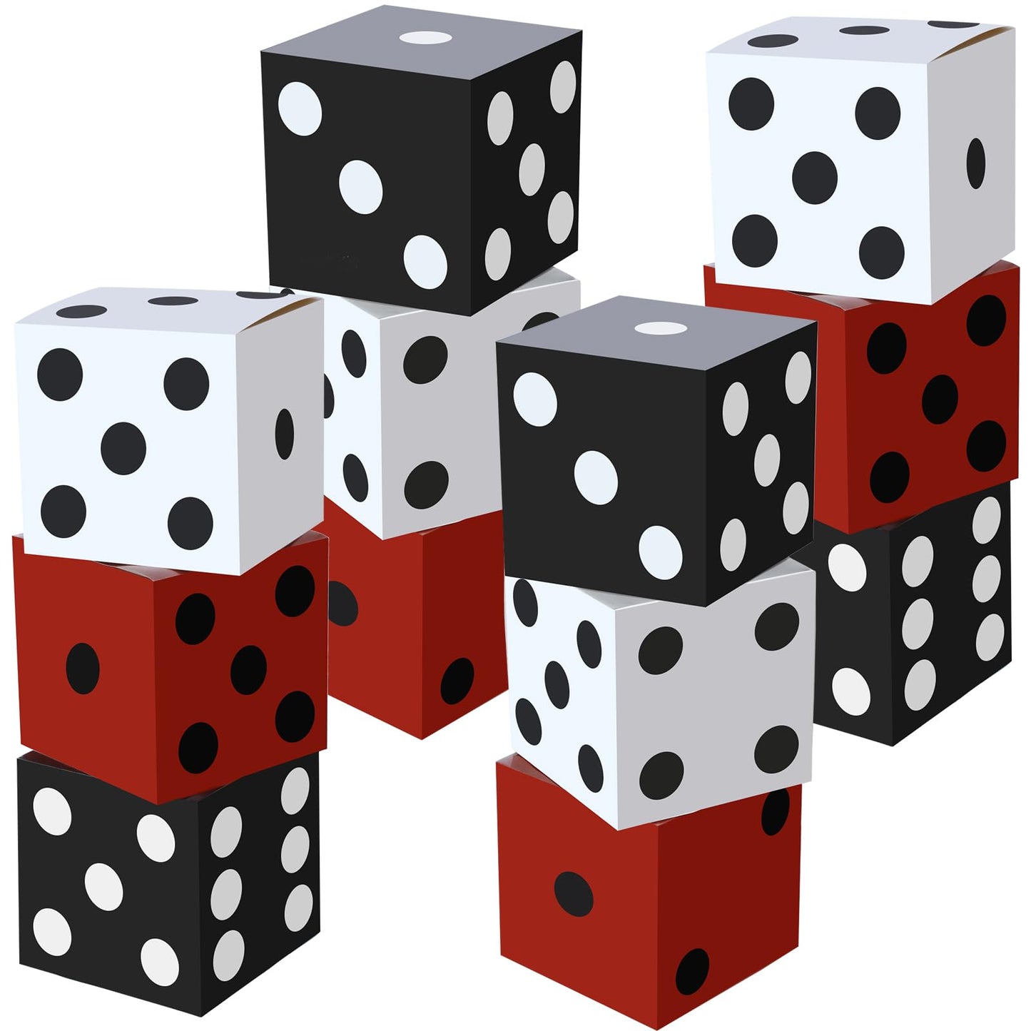 Ctosree 12 Pcs Large Casino Dice Boxes – 11in Jumbo Vegas Dice Centerpieces for Vegas-Themed Parties (Black White Red)
