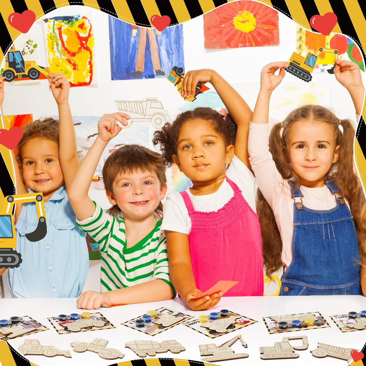 Ctosree 24-Pack Valentine’s Day Wooden Crafts Kit for Kids — Construction-Themed DIY Cards & Gifts