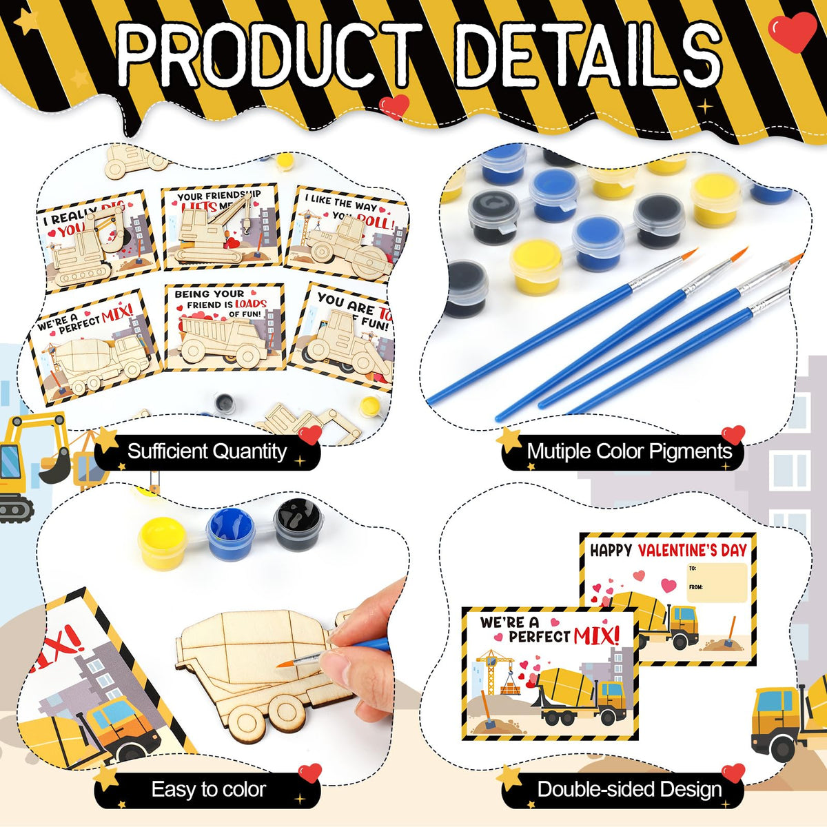 Ctosree 24-Pack Valentine’s Day Wooden Crafts Kit for Kids — Construction-Themed DIY Cards & Gifts
