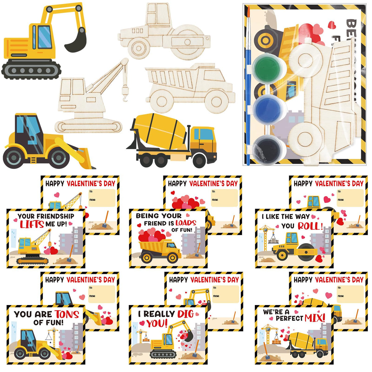 Ctosree 24-Pack Valentine’s Day Wooden Crafts Kit for Kids — Construction-Themed DIY Cards & Gifts