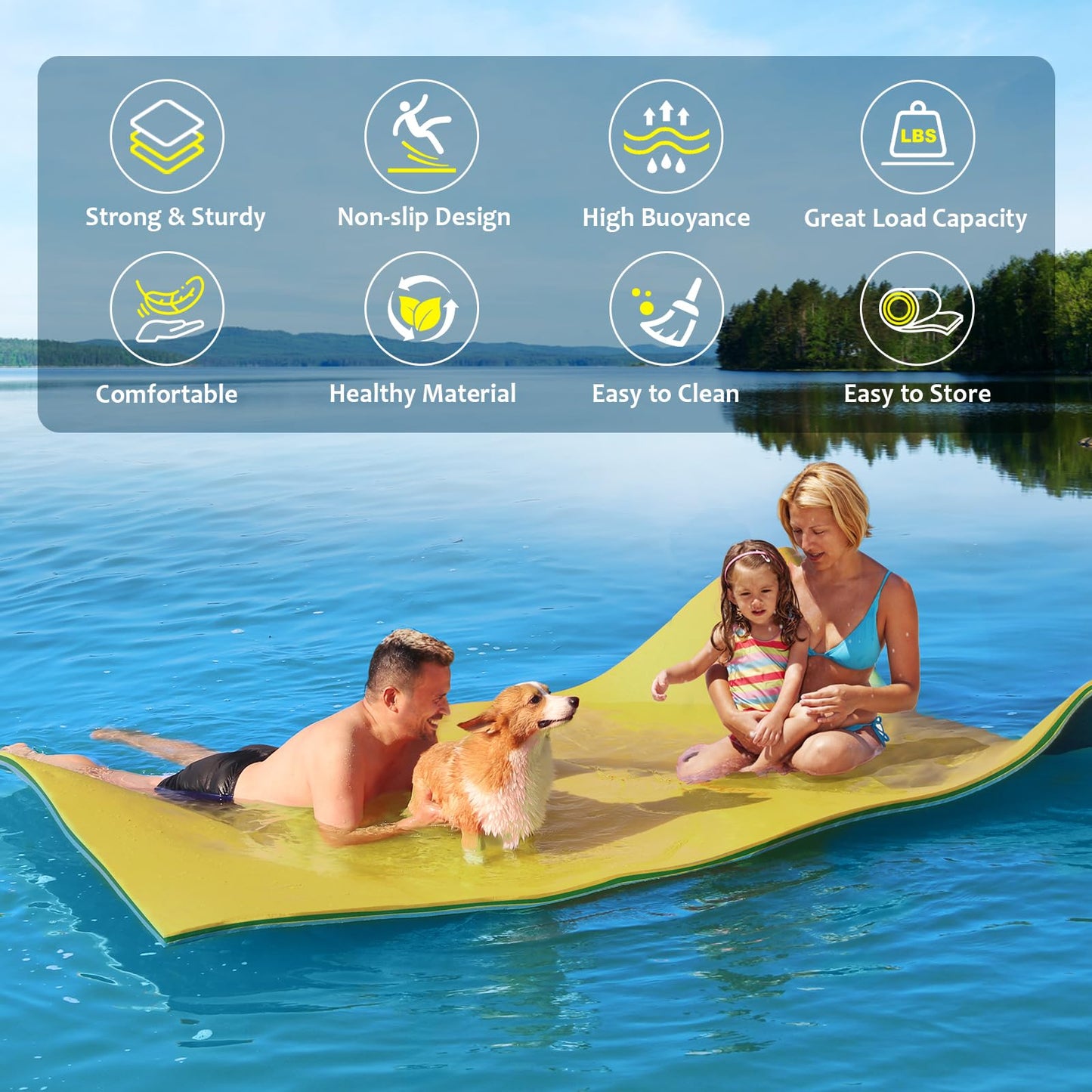 CTSC Lily Pad Floating Mat — 9 x 4 ft, 3-Layer Tear-Resistant XPE Foam with 16.4' Bungee Tether