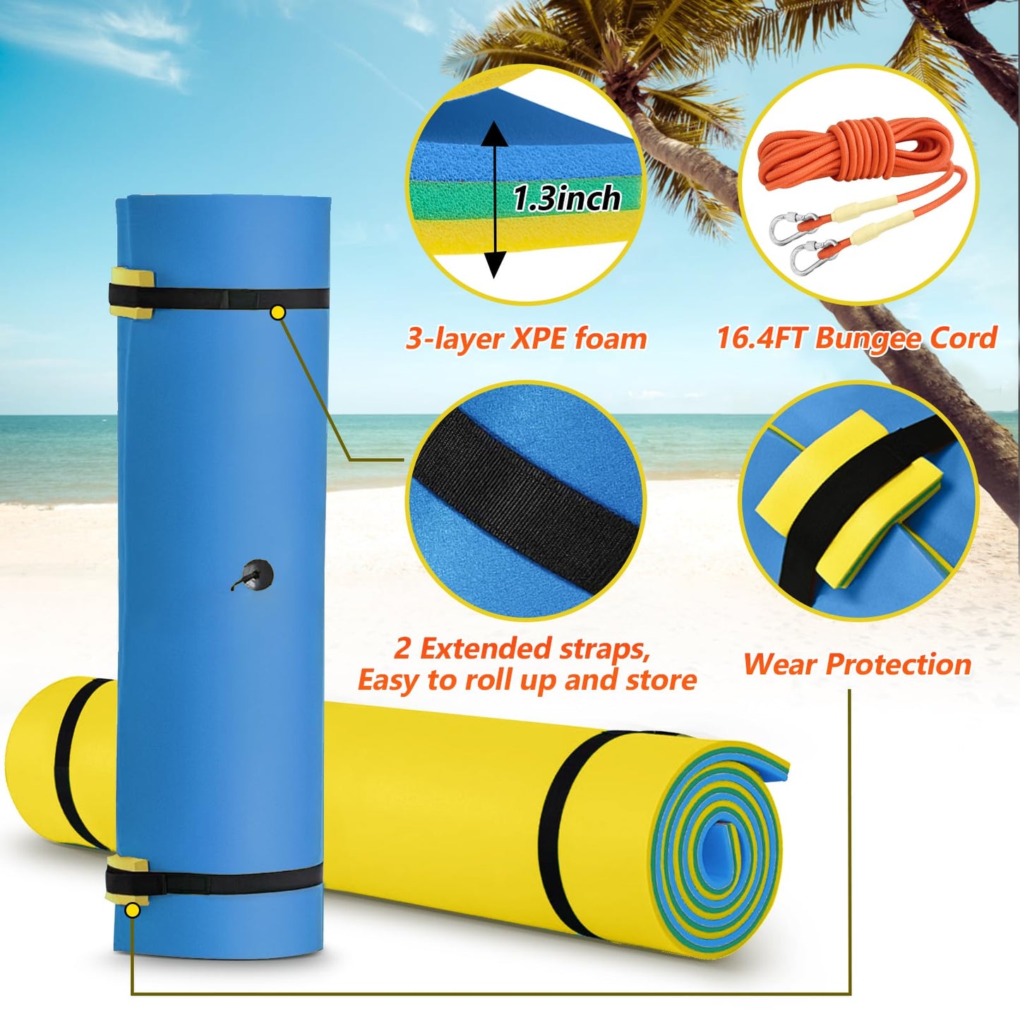 CTSC Lily Pad Floating Mat — 9 x 4 ft, 3-Layer Tear-Resistant XPE Foam with 16.4' Bungee Tether