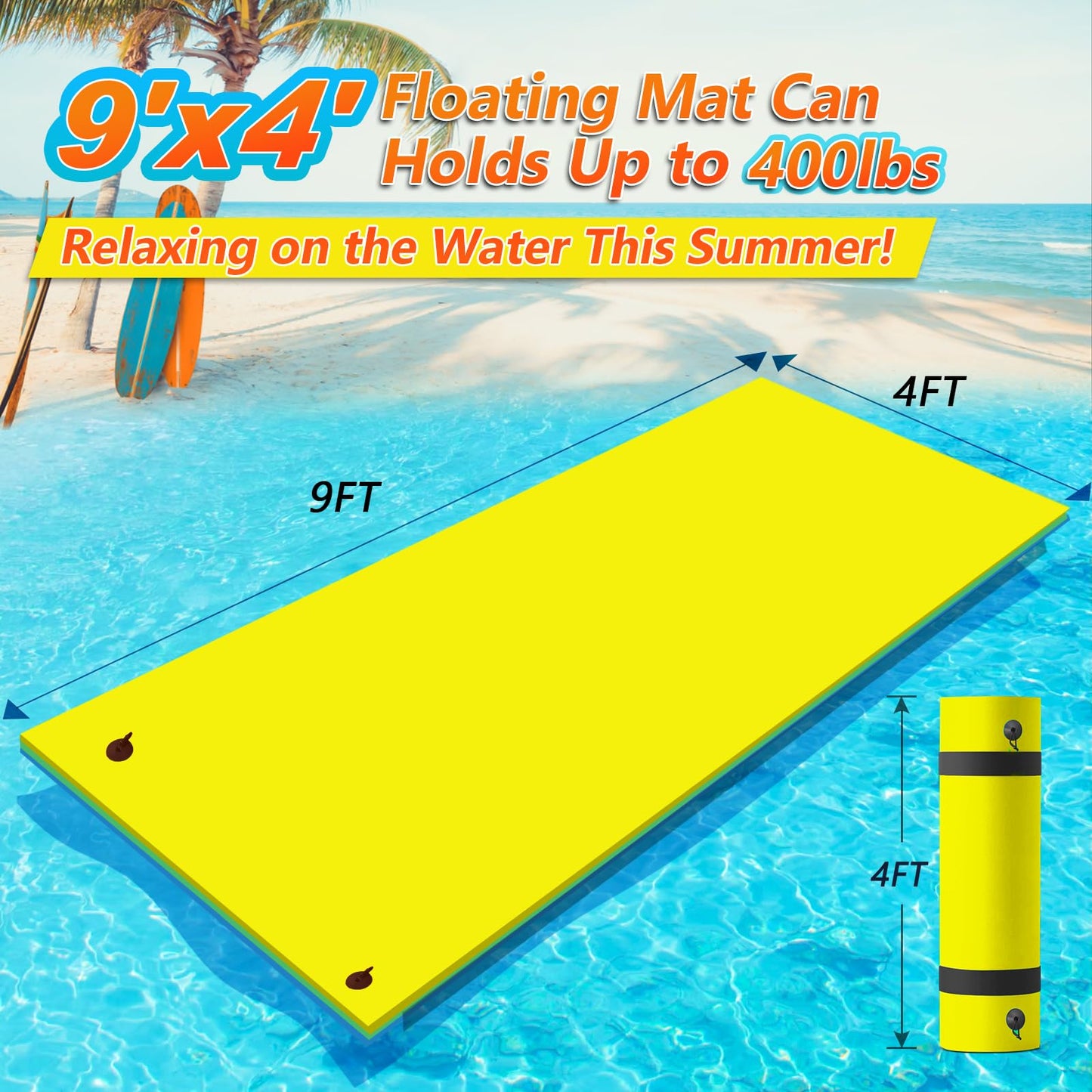 CTSC Lily Pad Floating Mat — 9 x 4 ft, 3-Layer Tear-Resistant XPE Foam with 16.4' Bungee Tether