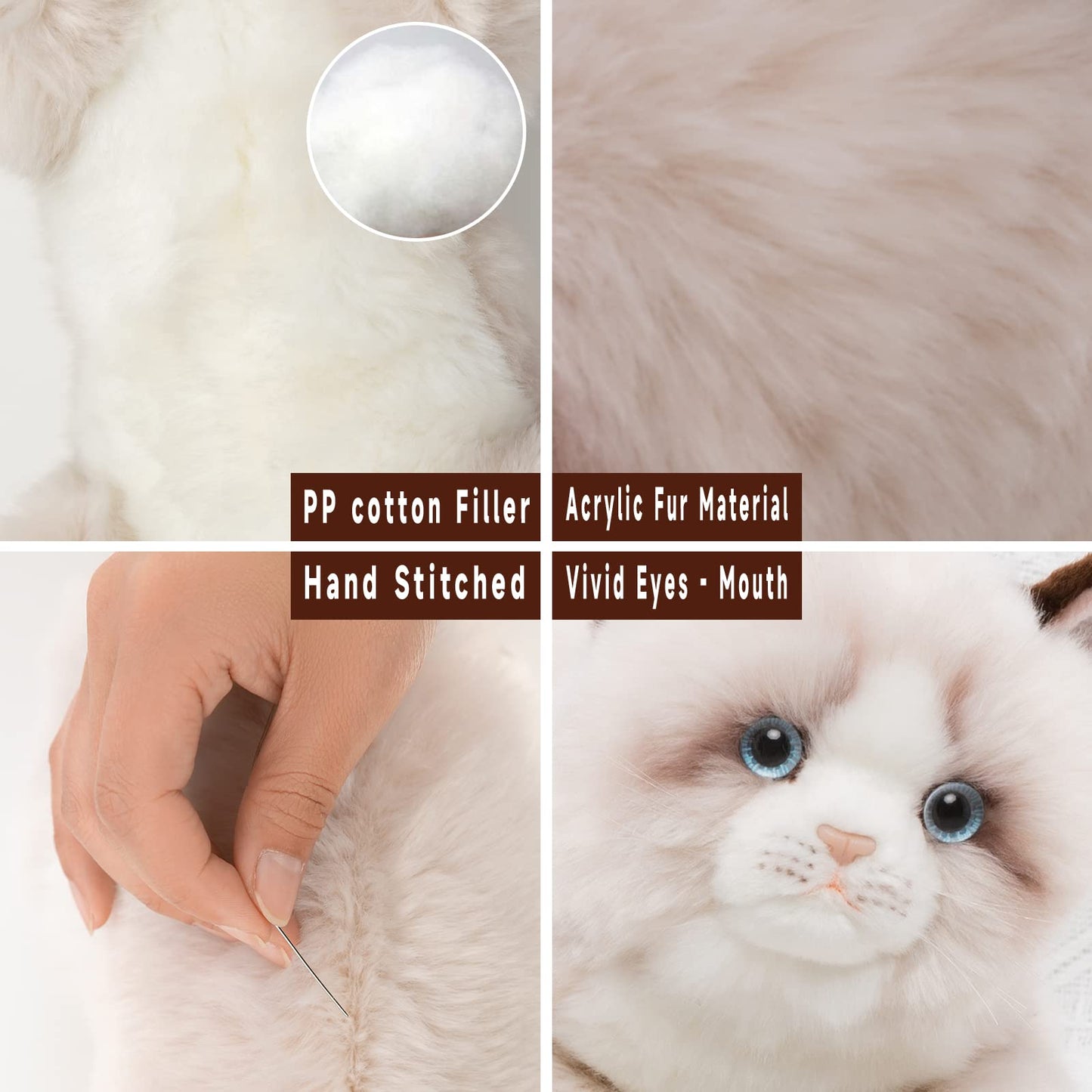 CU-MATE 20-Inch Gray Ragdoll Cat Plush – Handmade Realistic Stuffed Animal with Gift Box