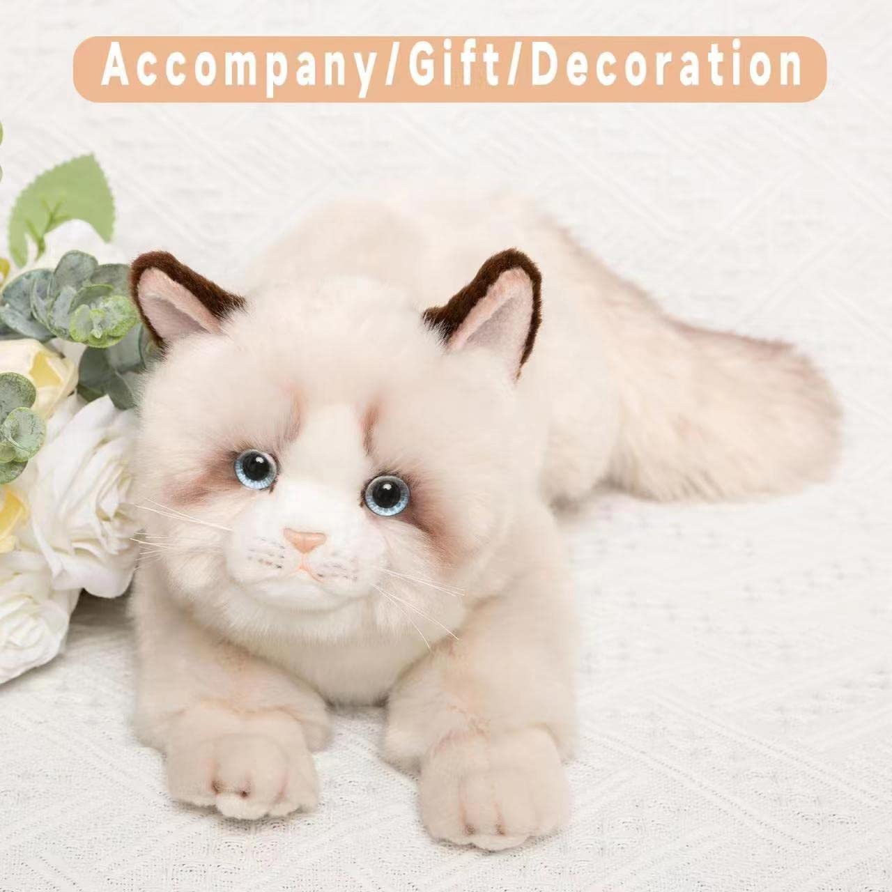 CU-MATE 20-Inch Gray Ragdoll Cat Plush – Handmade Realistic Stuffed Animal with Gift Box