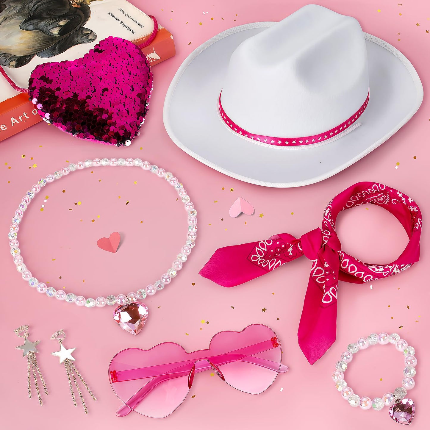 Cubacubo Cowgirl Costume Girls – 10-Piece 80s Pink Western Dress Up for Halloween & Parties