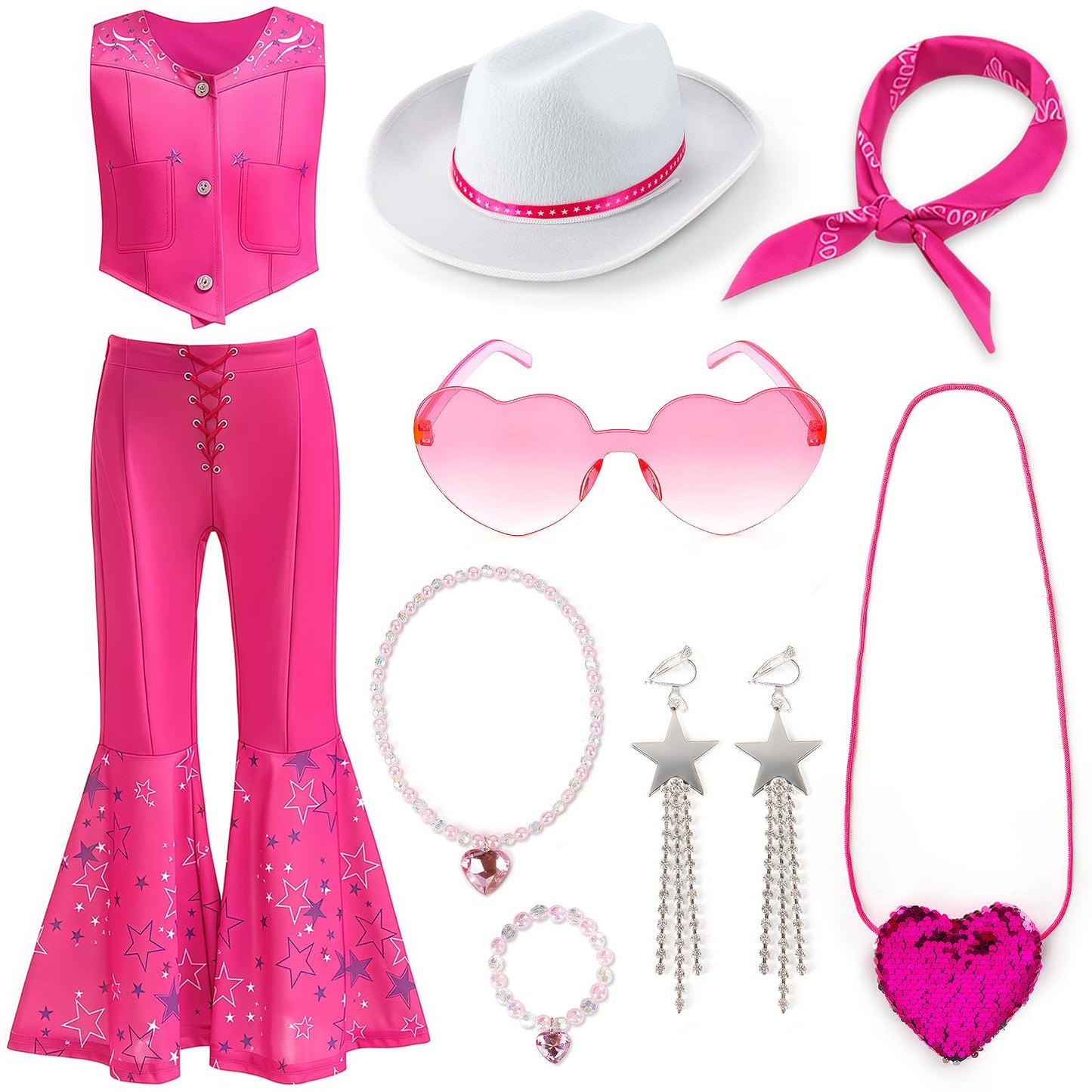 Cubacubo Cowgirl Costume Girls – 10-Piece 80s Pink Western Dress Up for Halloween & Parties