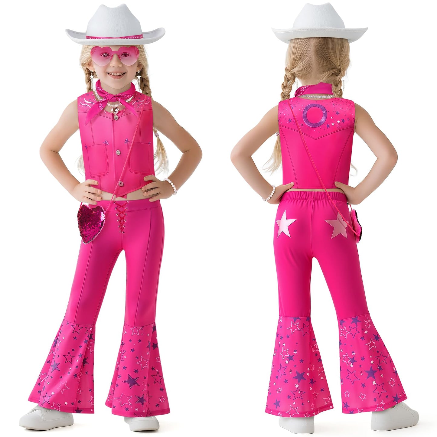 Cubacubo Cowgirl Costume Girls – 10-Piece 80s Pink Western Dress Up for Halloween & Parties