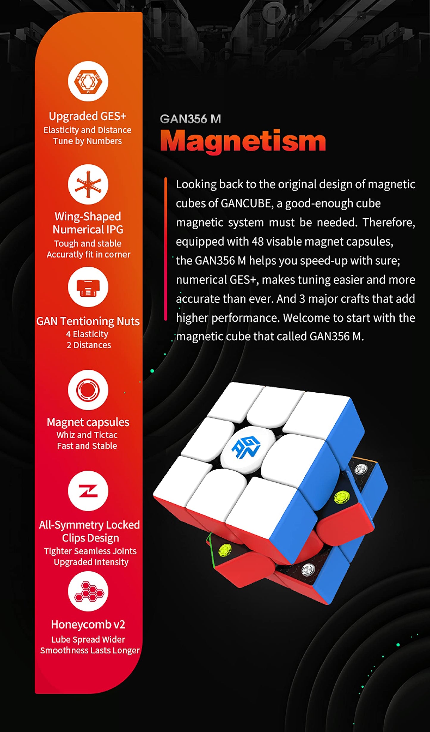 CuberShop GAN 356 M Magnetic Speed Cube – Stickerless 3x3, GES+ Tuning, Lightweight Core