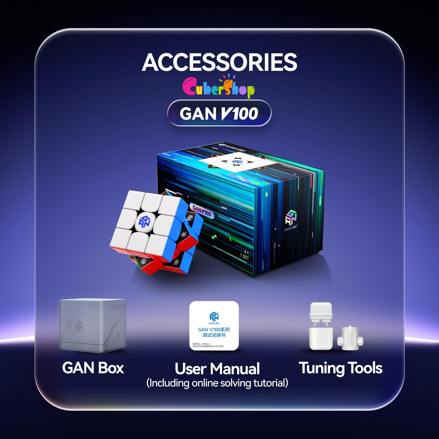 CuberShop GAN V100 MagLev 3x3 Cube – UV Coated, Stickerless, 55mm, Lightweight