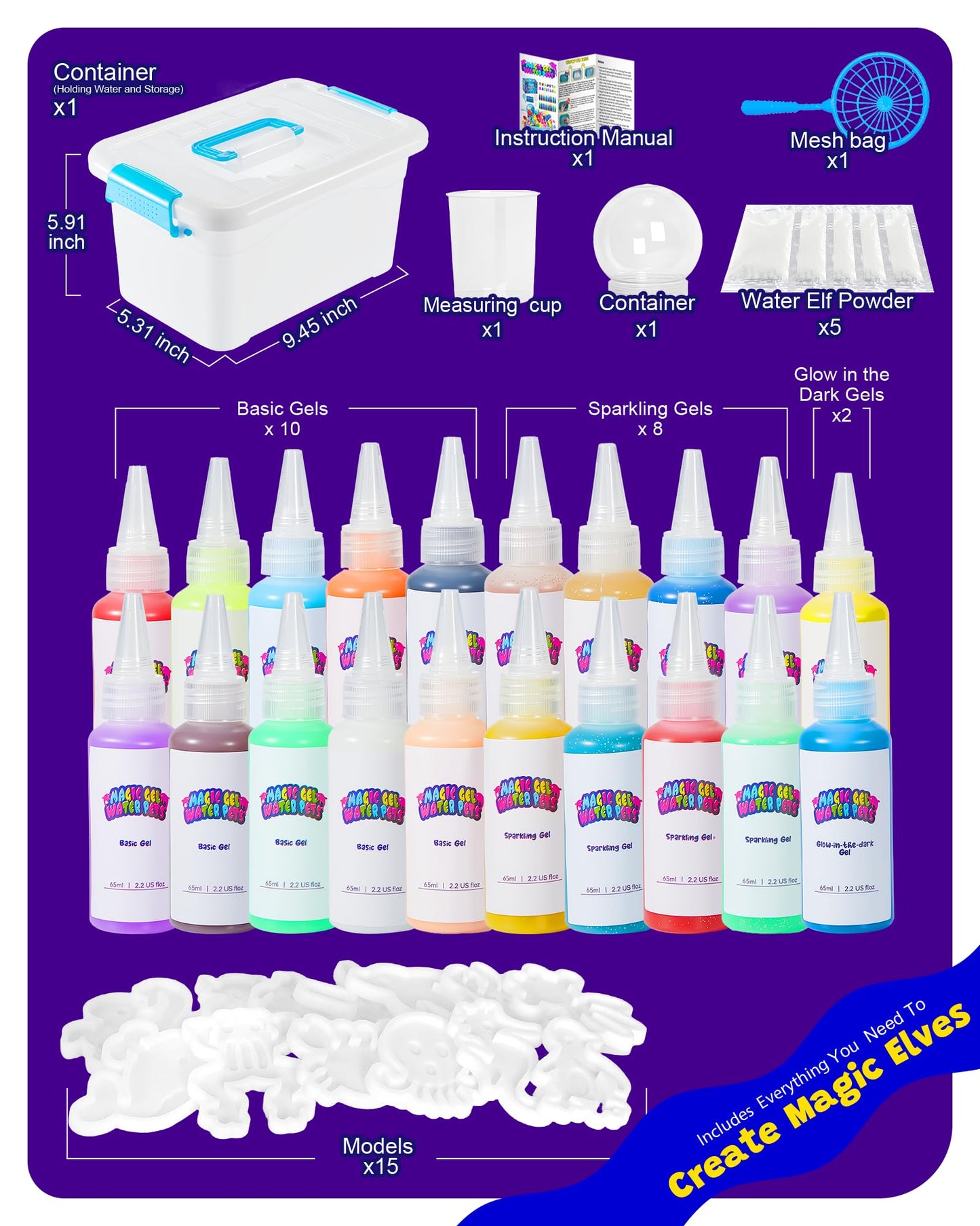 Cubetoou Upgraded Magic Water Elf Toy Kit – 20 Gels & 15 Molds for Kids 3+