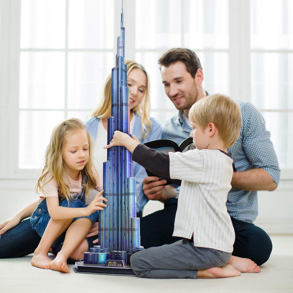 CubicFun 3D Burj Khalifa LED Puzzle – 57.5” Tall Architecture Model Kit