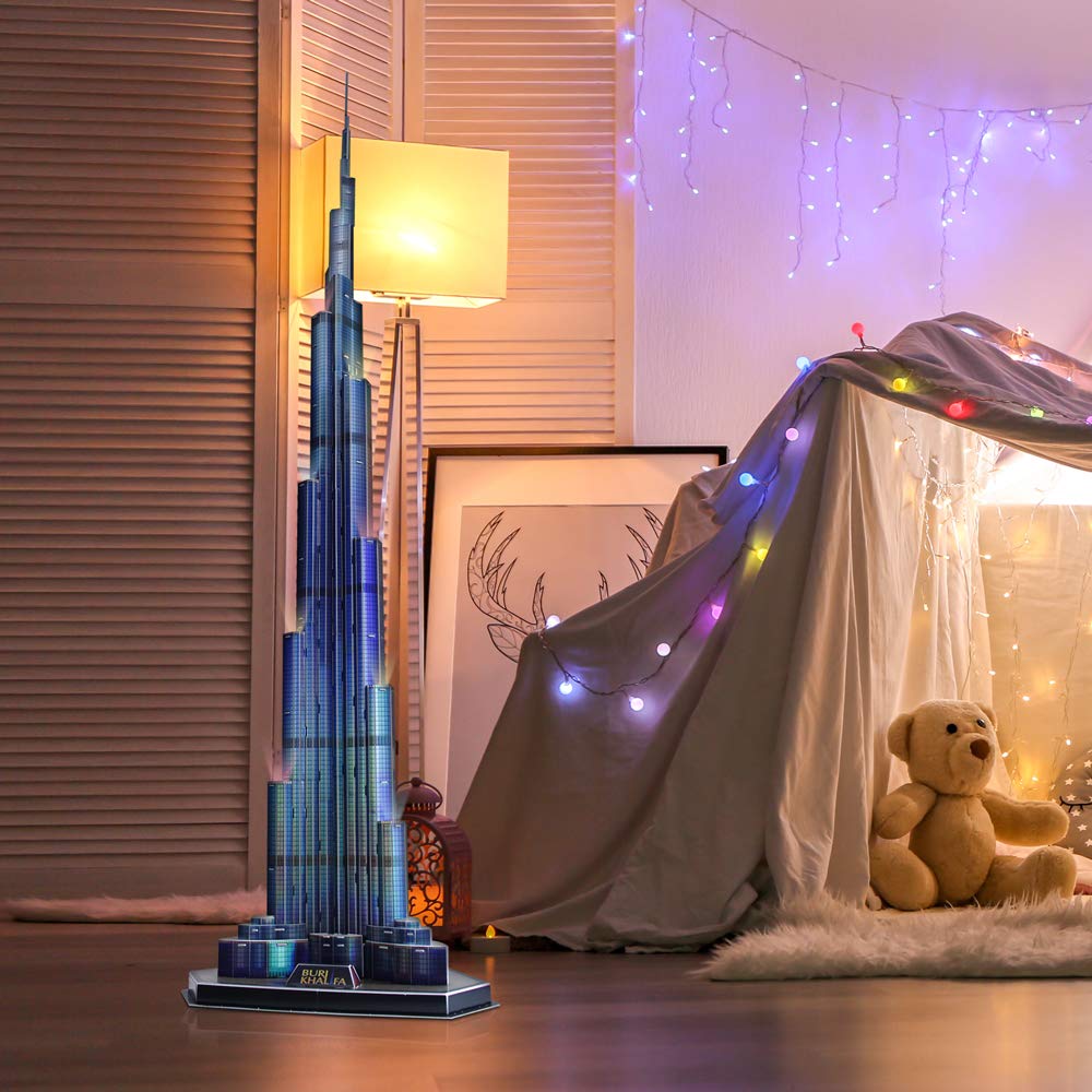 CubicFun 3D Burj Khalifa LED Puzzle – 57.5” Tall Architecture Model Kit