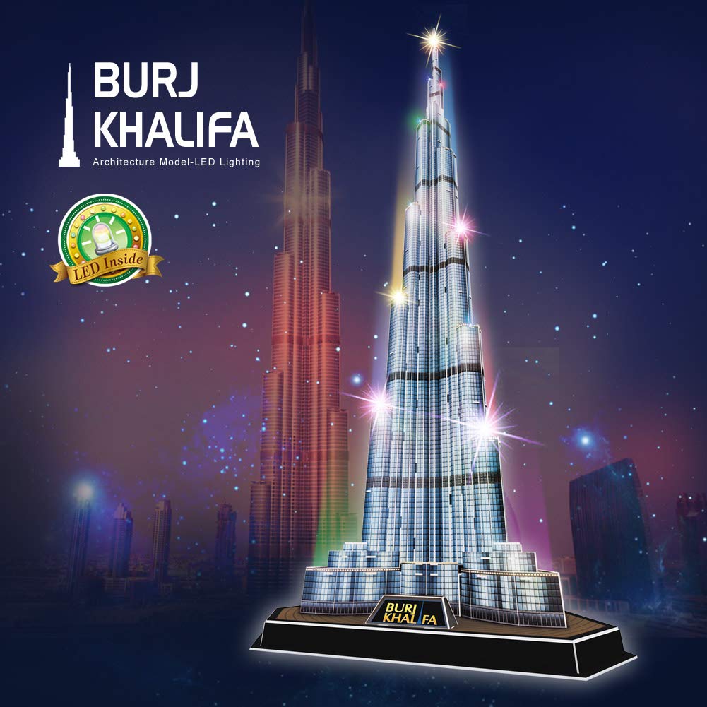 CubicFun 3D Burj Khalifa LED Puzzle – 57.5” Tall Architecture Model Kit