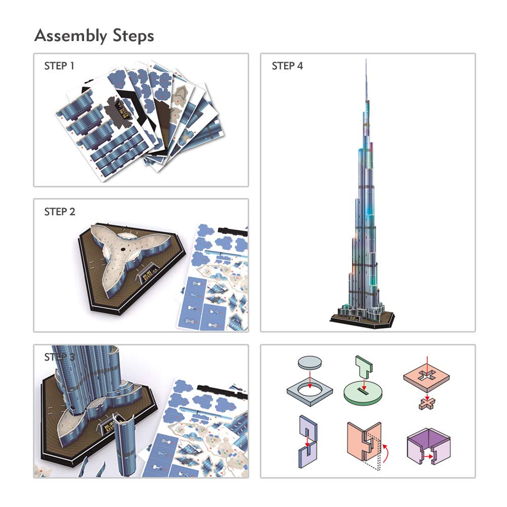CubicFun 3D Burj Khalifa LED Puzzle – 57.5” Tall Architecture Model Kit