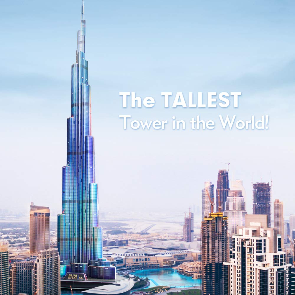 CubicFun 3D Burj Khalifa LED Puzzle – 57.5” Tall Architecture Model Kit