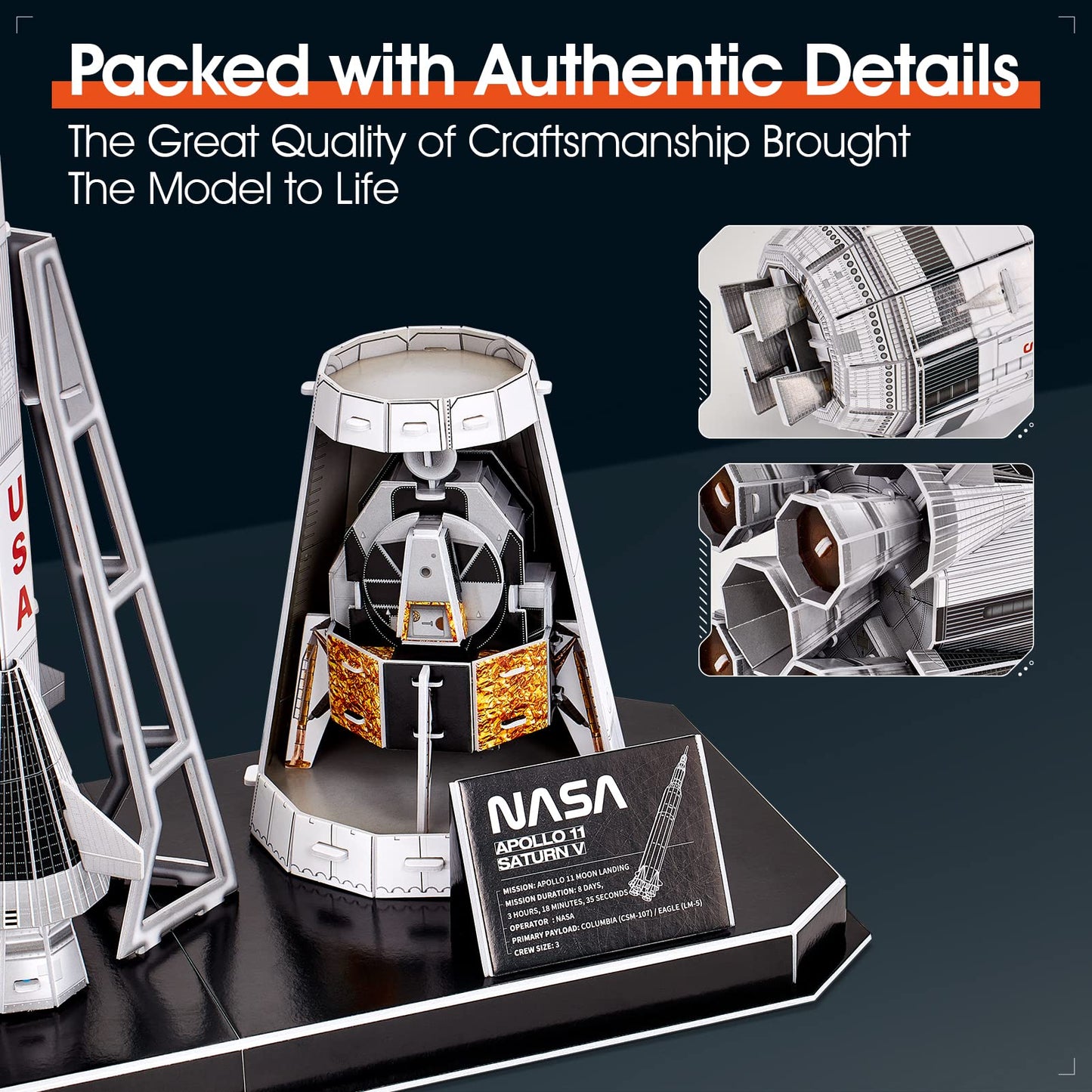 CubicFun NASA Apollo Saturn V 3D Puzzle – 32-Inch Rocket Model Kit, 136 Pieces