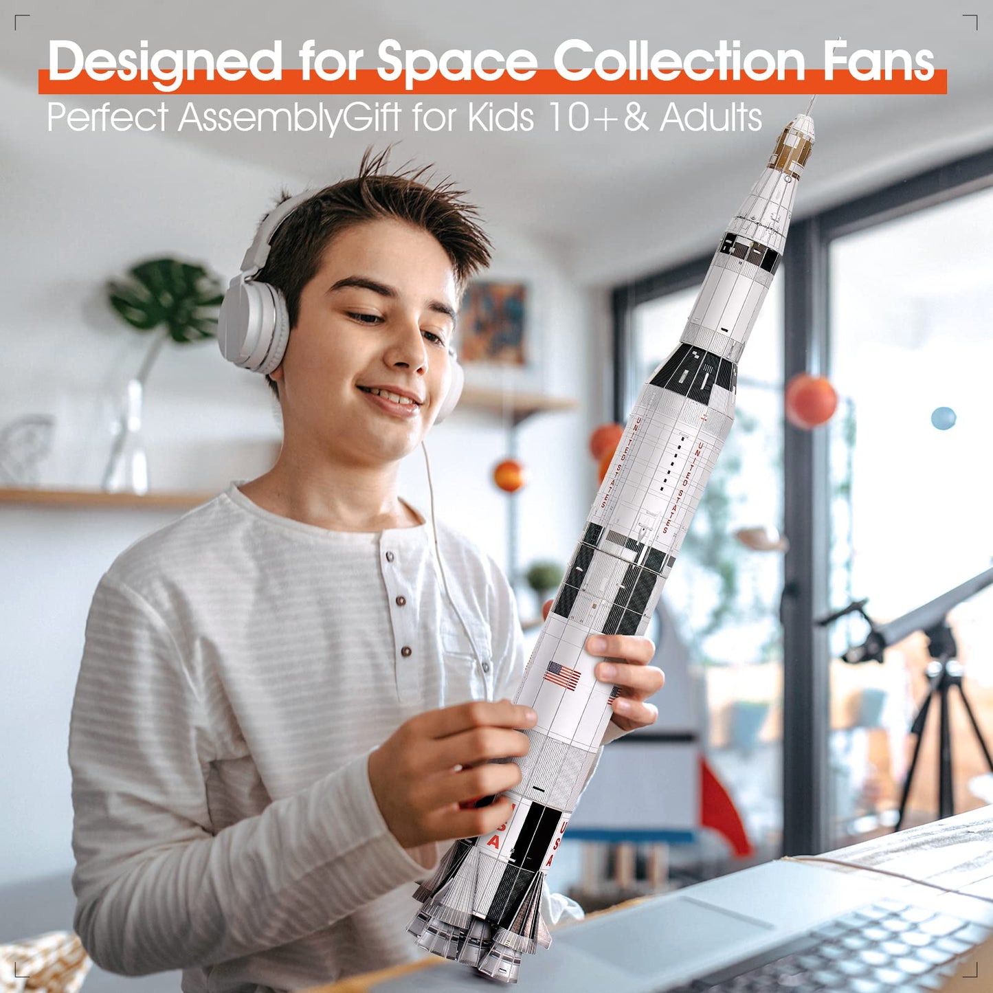 CubicFun NASA Apollo Saturn V 3D Puzzle – 32-Inch Rocket Model Kit, 136 Pieces