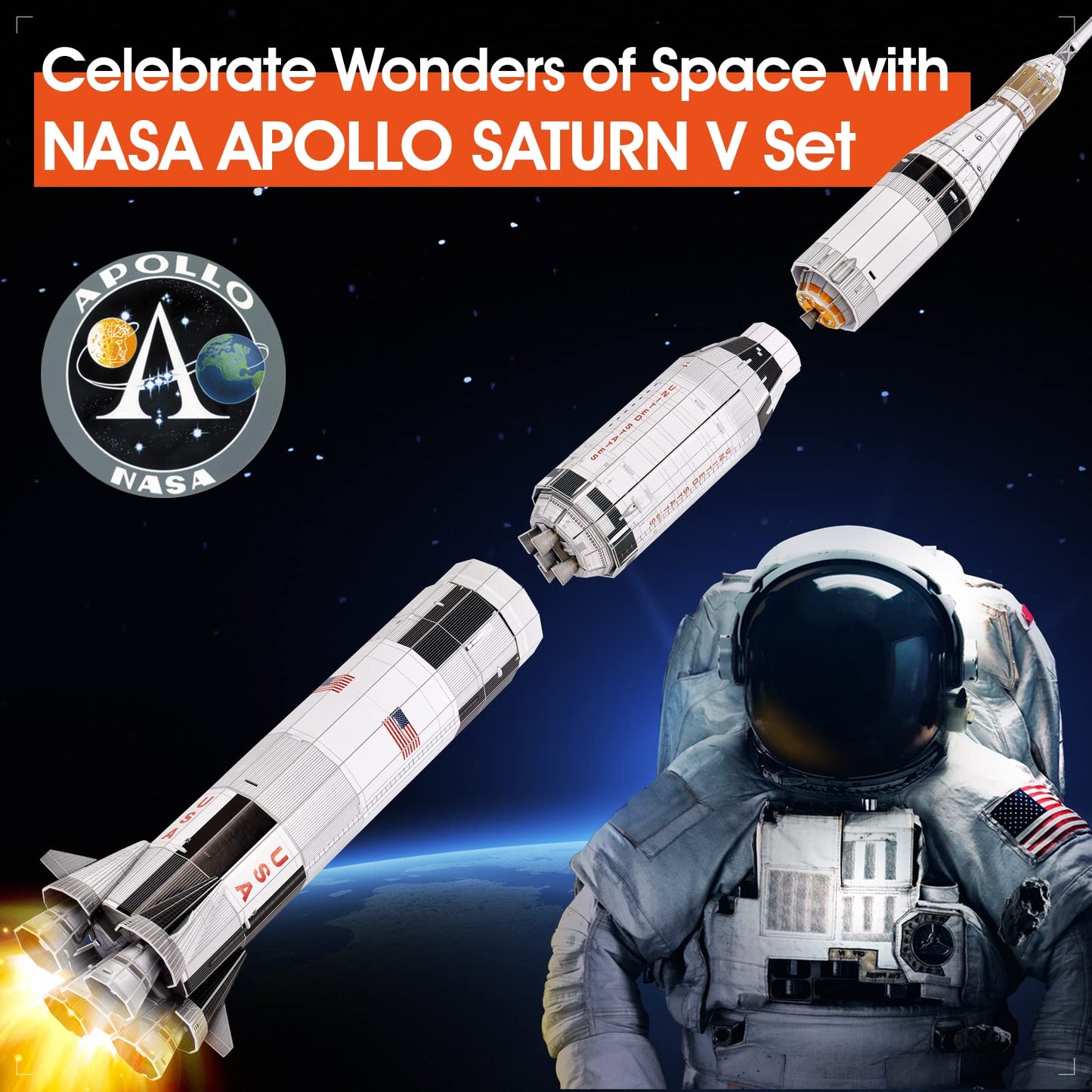 CubicFun NASA Apollo Saturn V 3D Puzzle – 32-Inch Rocket Model Kit, 136 Pieces