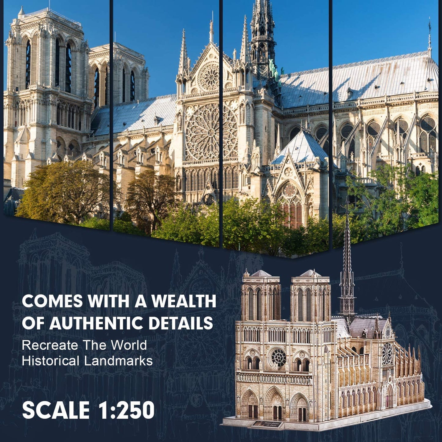 CubicFun Notre Dame de Paris 3D Puzzle – 293-Piece Moveable Gothic Cathedral Model Kit
