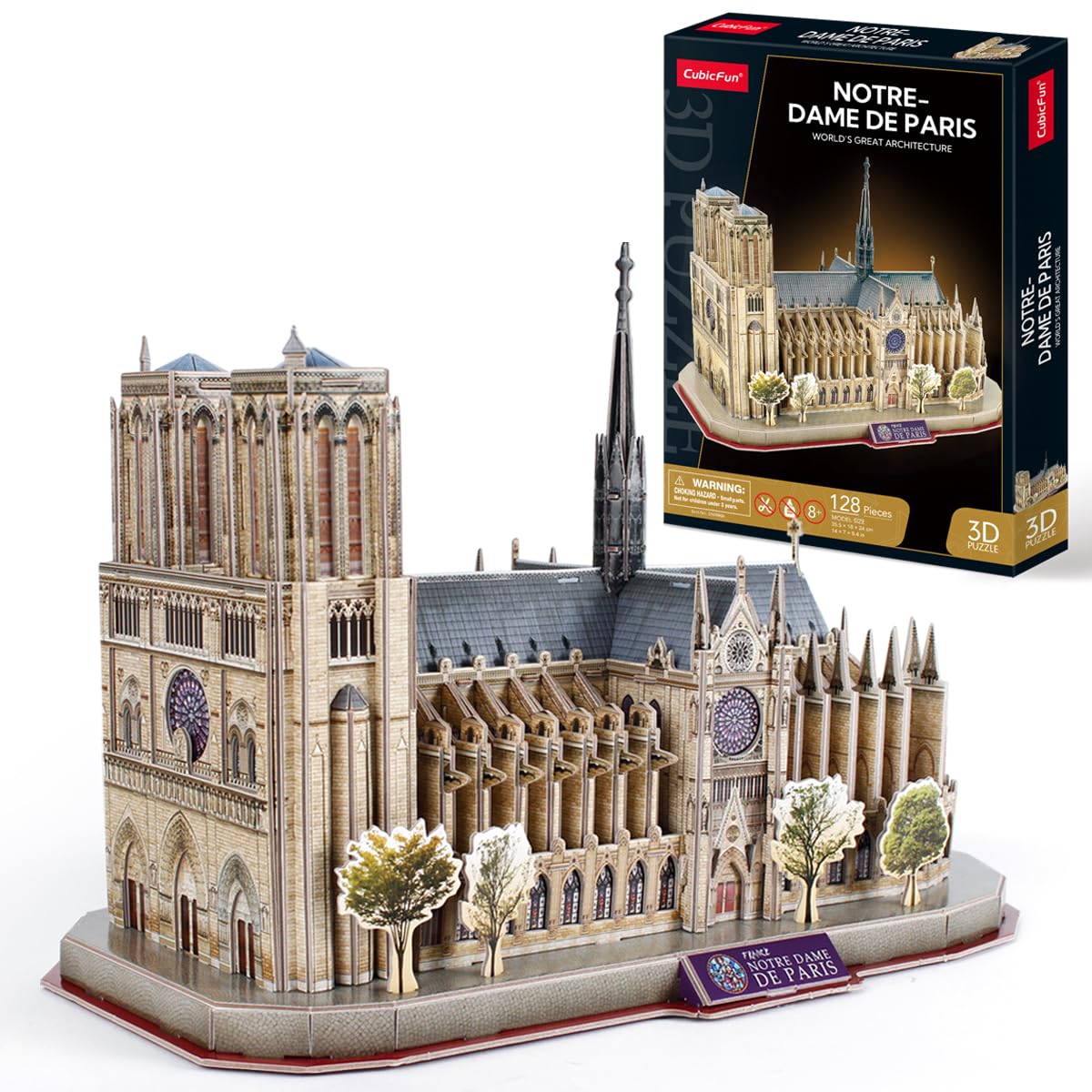 CubicFun Notre Dame Paris 3D Puzzle – 128-Piece Model Kit for Adults & Teens