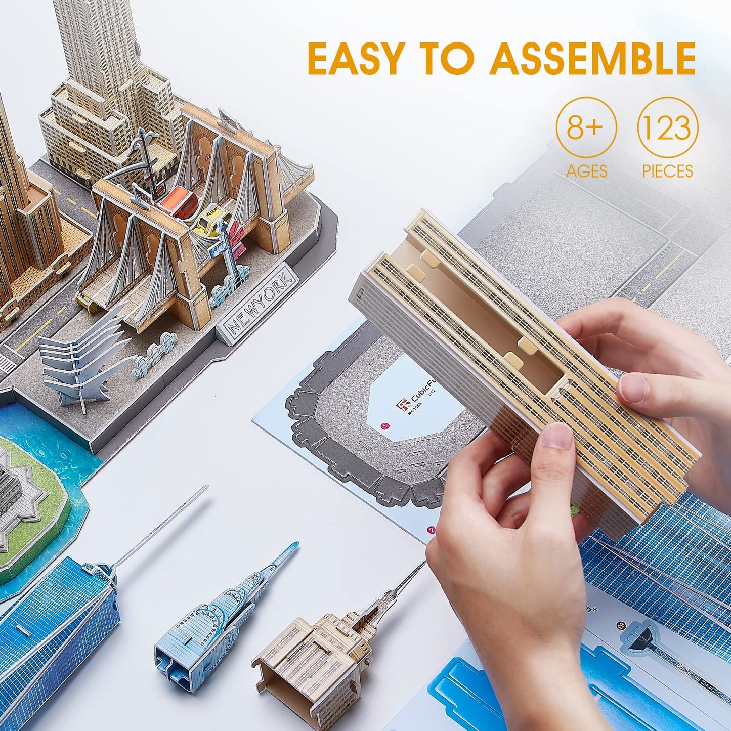CubicFun 3D NYC Skyline Puzzle for Kids 8-12 | Architecture Craft Kit