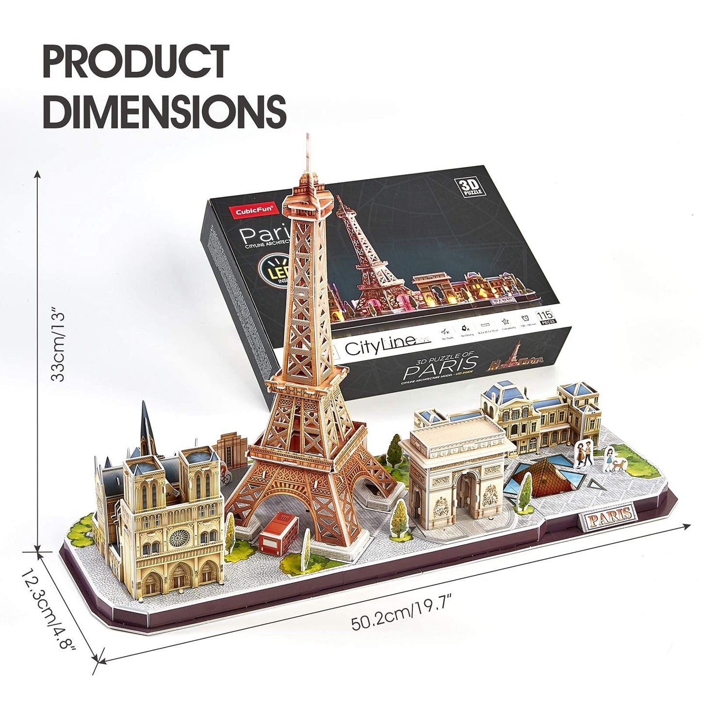 CubicFun LED Paris Cityline 3D Puzzles – 4 Landmarks, Night Light, Desk Decor