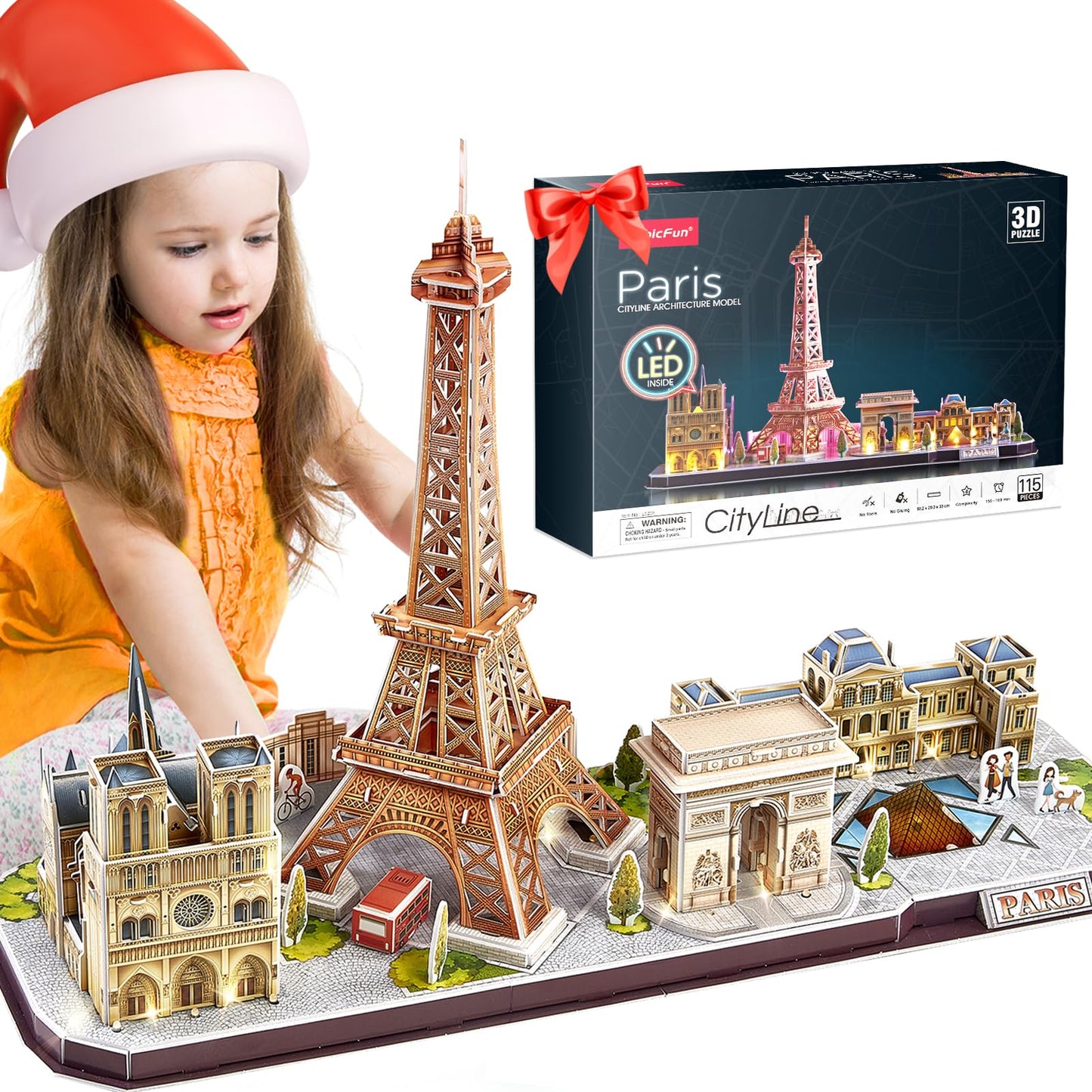CubicFun LED Paris Cityline 3D Puzzles – 4 Landmarks, Night Light, Desk Decor