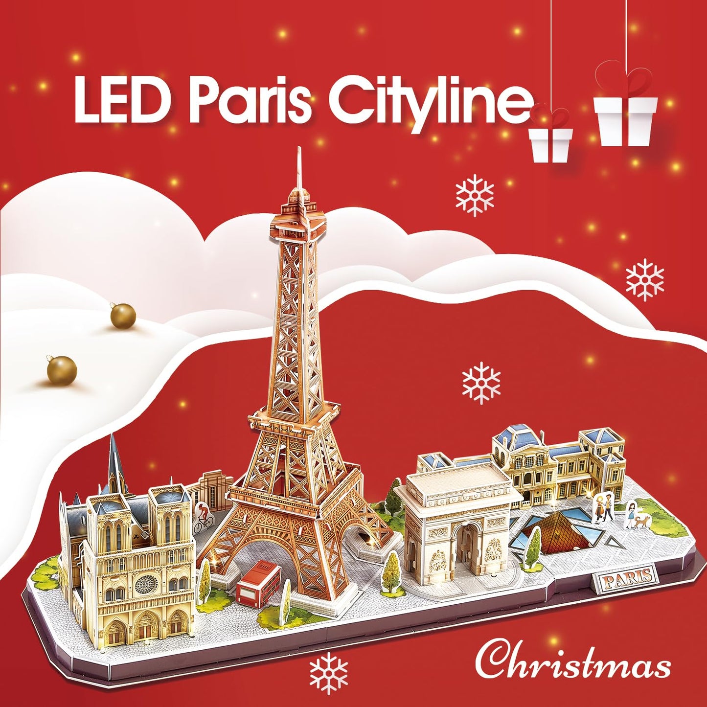 CubicFun LED Paris Cityline 3D Puzzles – 4 Landmarks, Night Light, Desk Decor