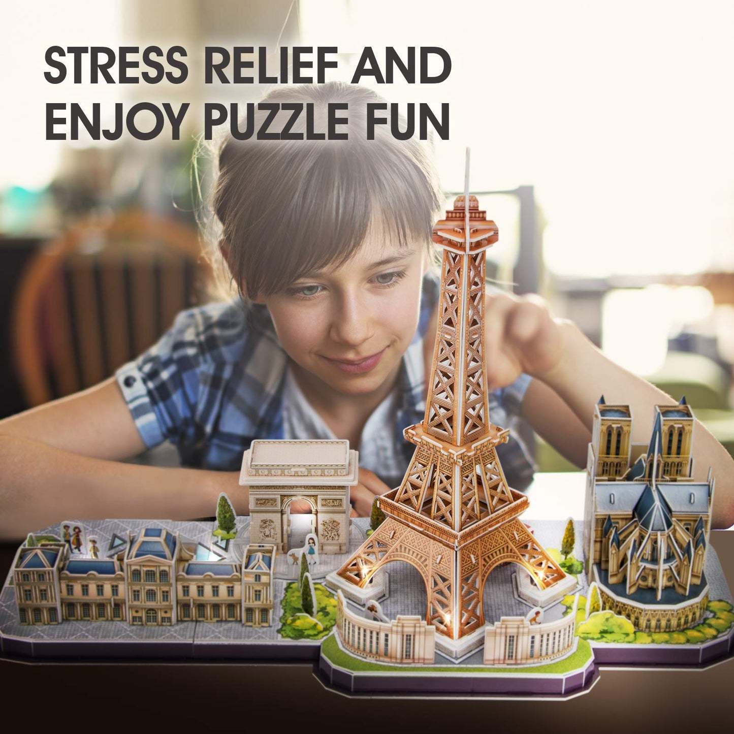 CubicFun LED Paris Cityline 3D Puzzles – 4 Landmarks, Night Light, Desk Decor