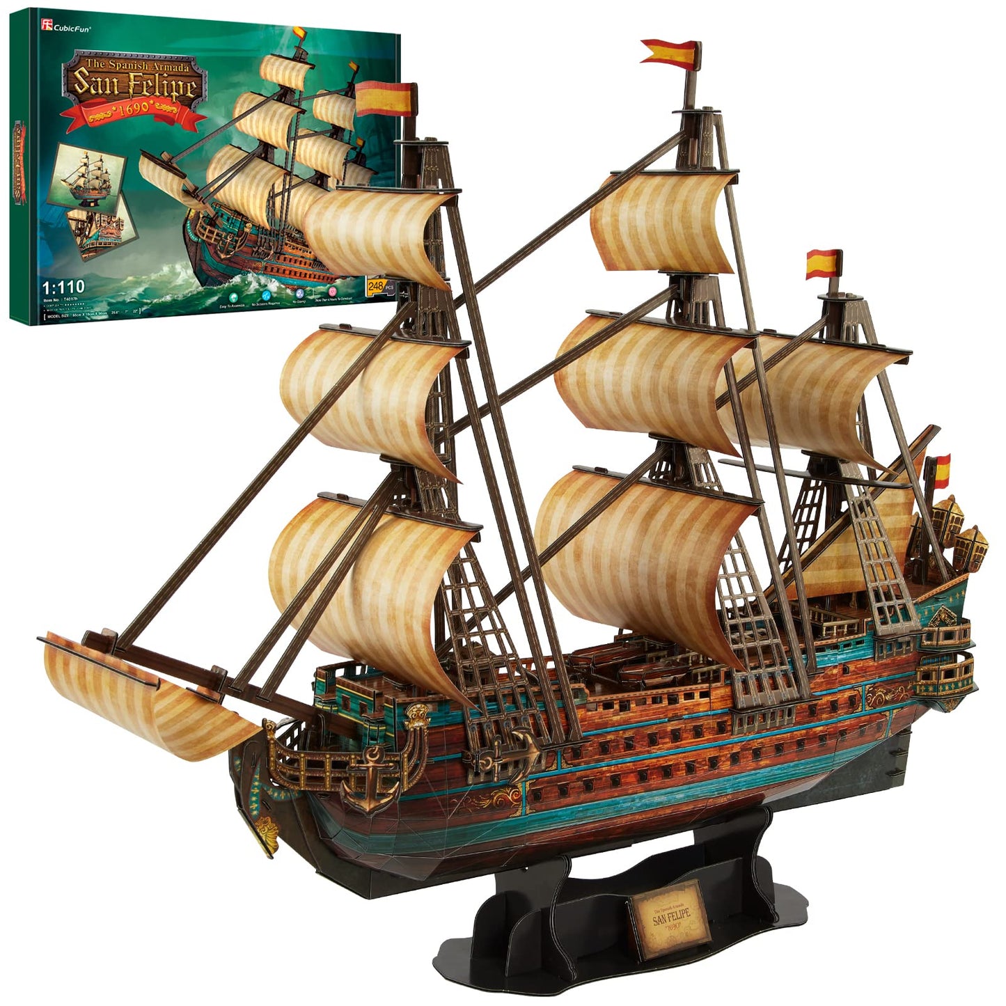 CubicFun San Felipe 1960 Boat 3D Puzzle – Ship Model Kit for Adults & Children (248 Pieces)
