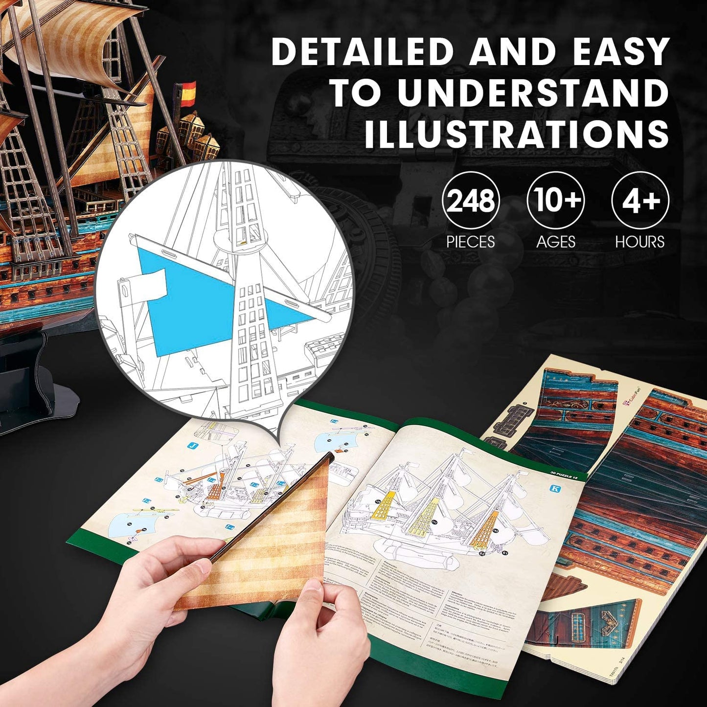 CubicFun San Felipe 1960 Boat 3D Puzzle – Ship Model Kit for Adults & Children (248 Pieces)