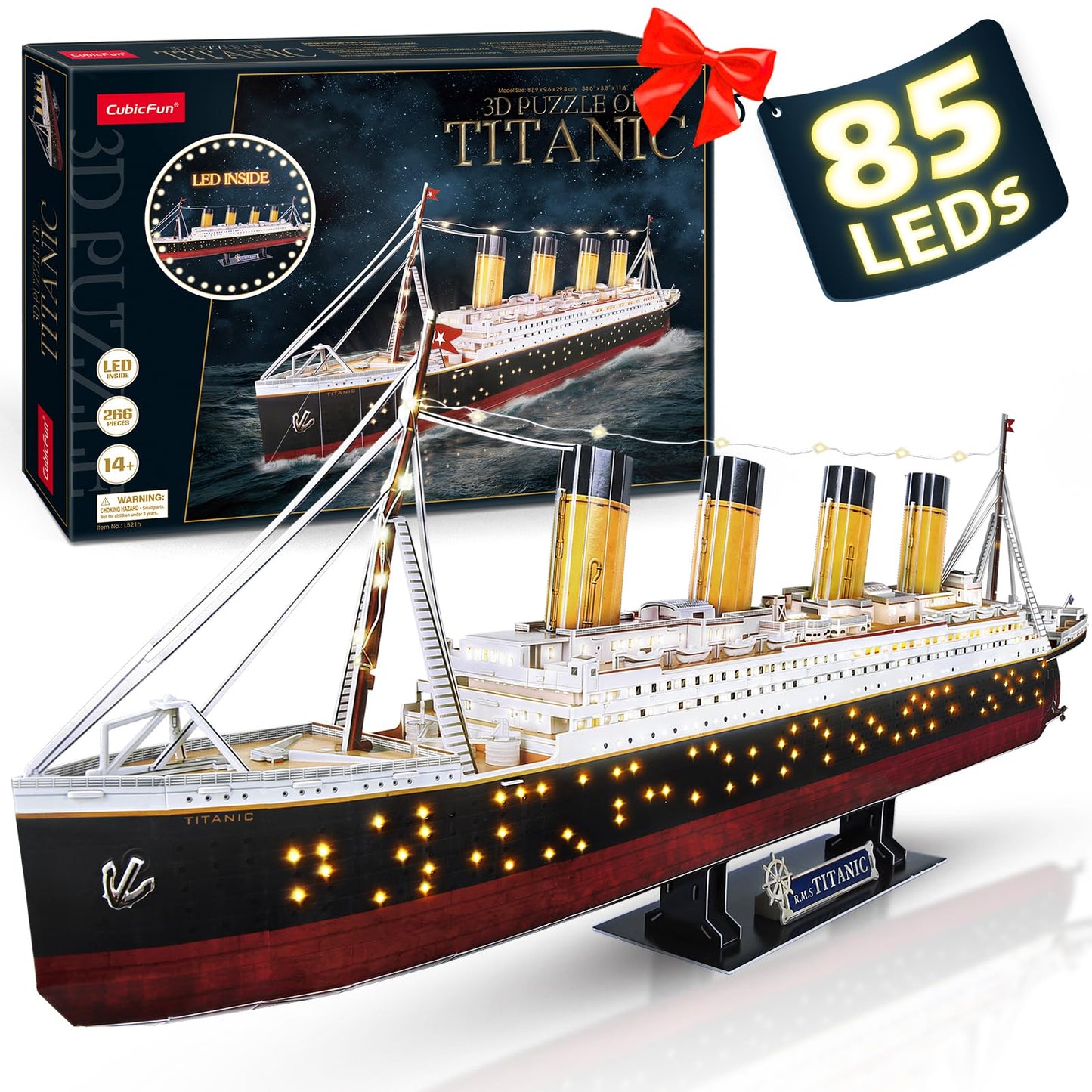 CubicFun Titanic 3D LED Puzzle – Large 88 cm Display, 266 Pieces, Night Lighting, Gift Idea for Teens & Adults