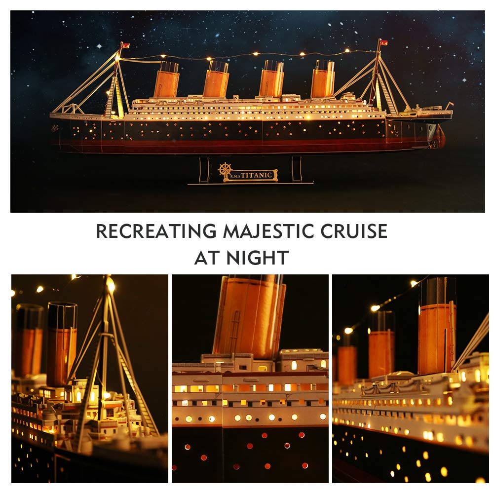 CubicFun Titanic 3D LED Puzzle – Large 88 cm Display, 266 Pieces, Night Lighting, Gift Idea for Teens & Adults