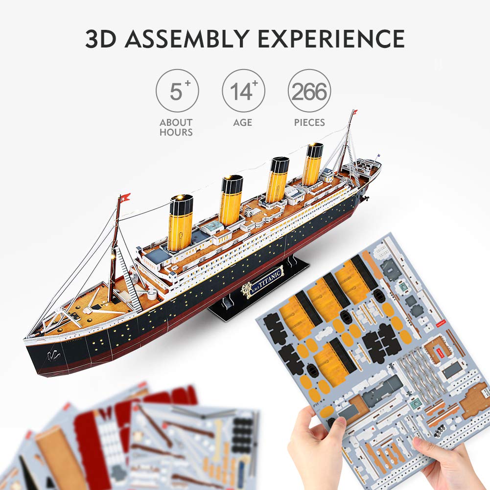 CubicFun Titanic 3D LED Puzzle – Large 88 cm Display, 266 Pieces, Night Lighting, Gift Idea for Teens & Adults