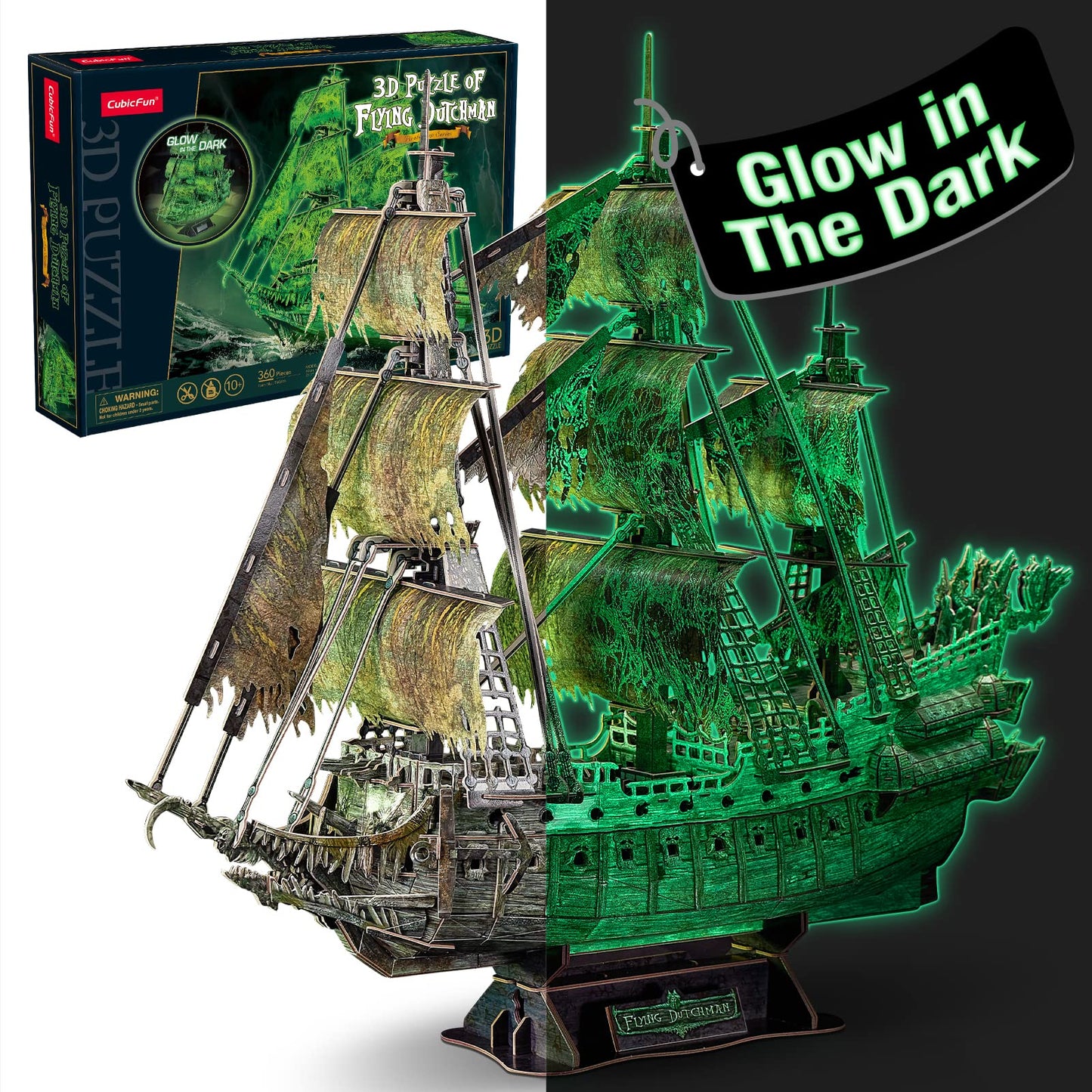 CubicFun 360-Piece 3D Dutch Flying Light Haunted Pirate Ship Puzzle – DIY Model & Decor