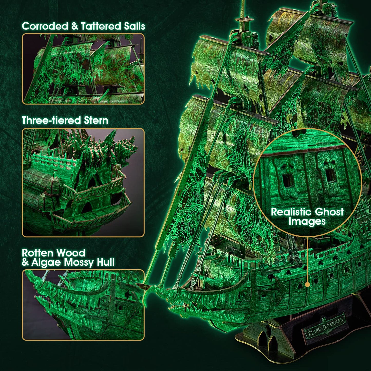 CubicFun 360-Piece 3D Dutch Flying Light Haunted Pirate Ship Puzzle – DIY Model & Decor