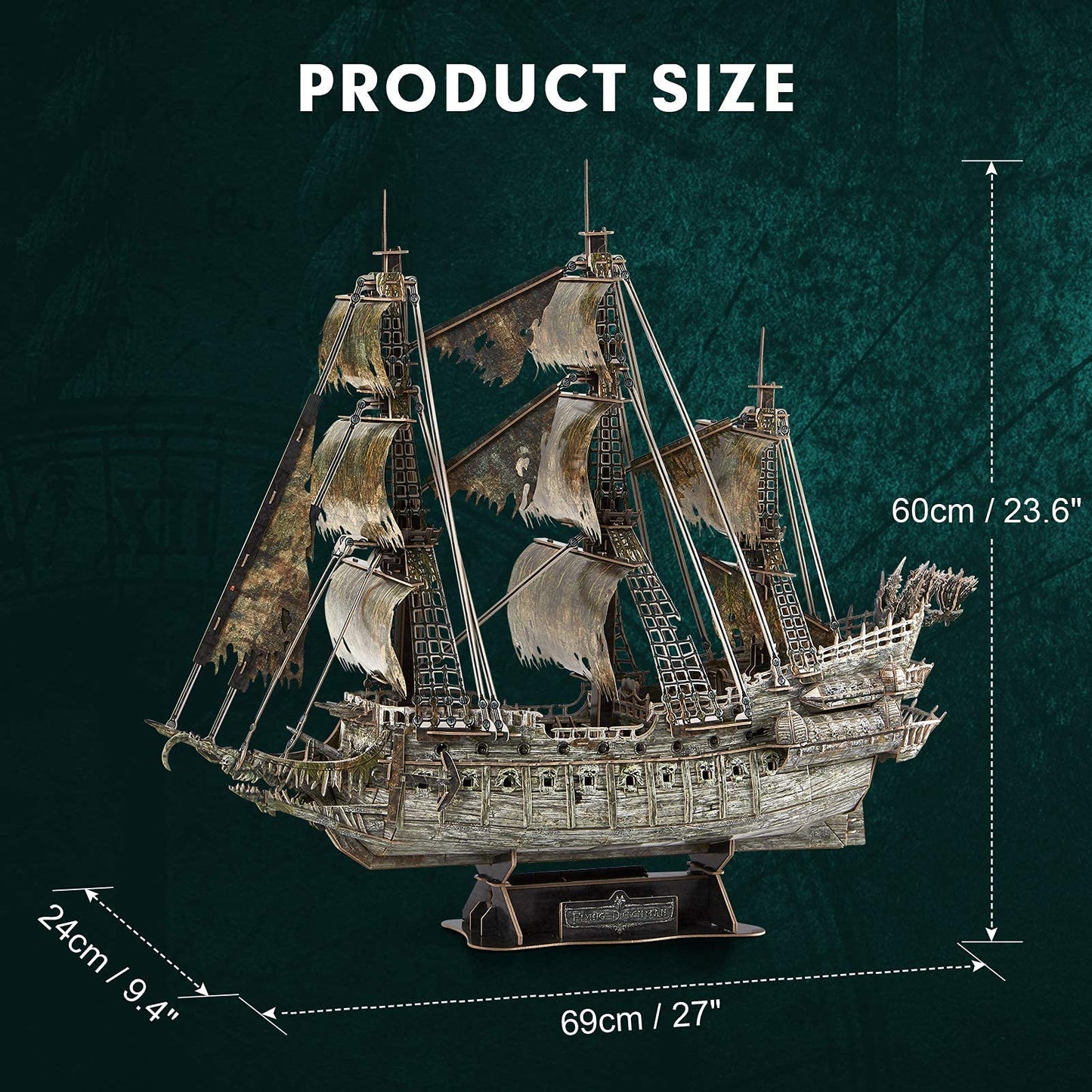 Cubifun 3D Flying Dutchman Puzzle with Green LED Lighting – 360-Piece Pirate Ship Model Kit