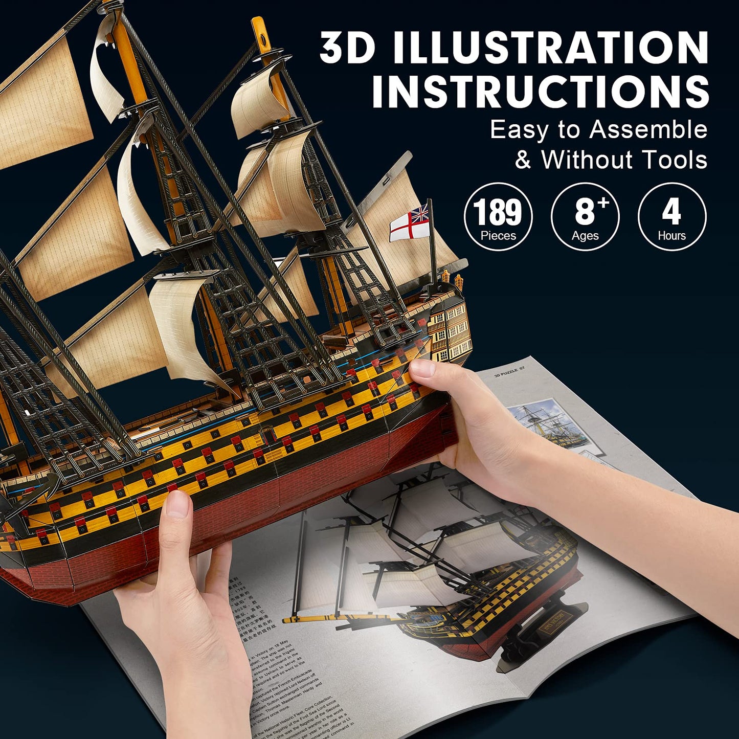 CubicFun HMS Victory 3D Puzzle – Large Vessel Ship Model Kit (189 Pieces) T4019h