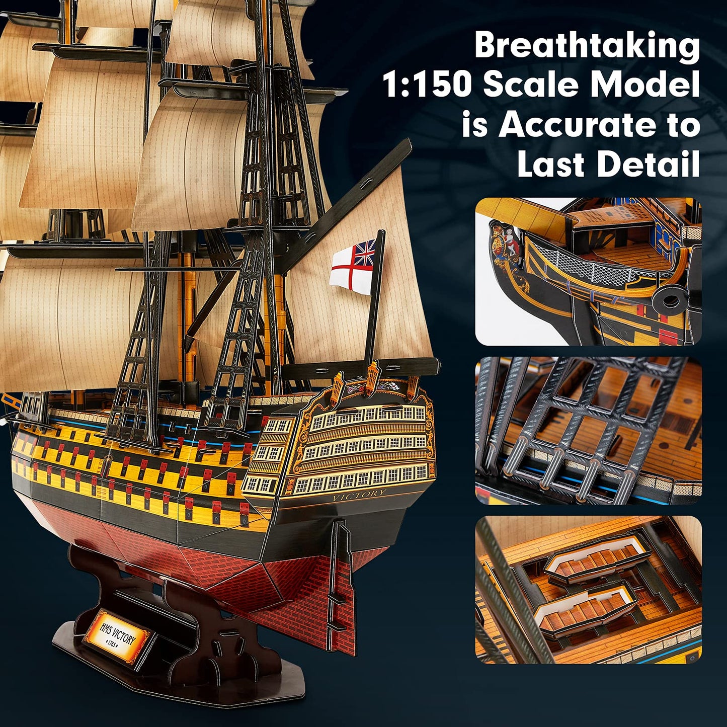CubicFun HMS Victory 3D Puzzle – Large Vessel Ship Model Kit (189 Pieces) T4019h