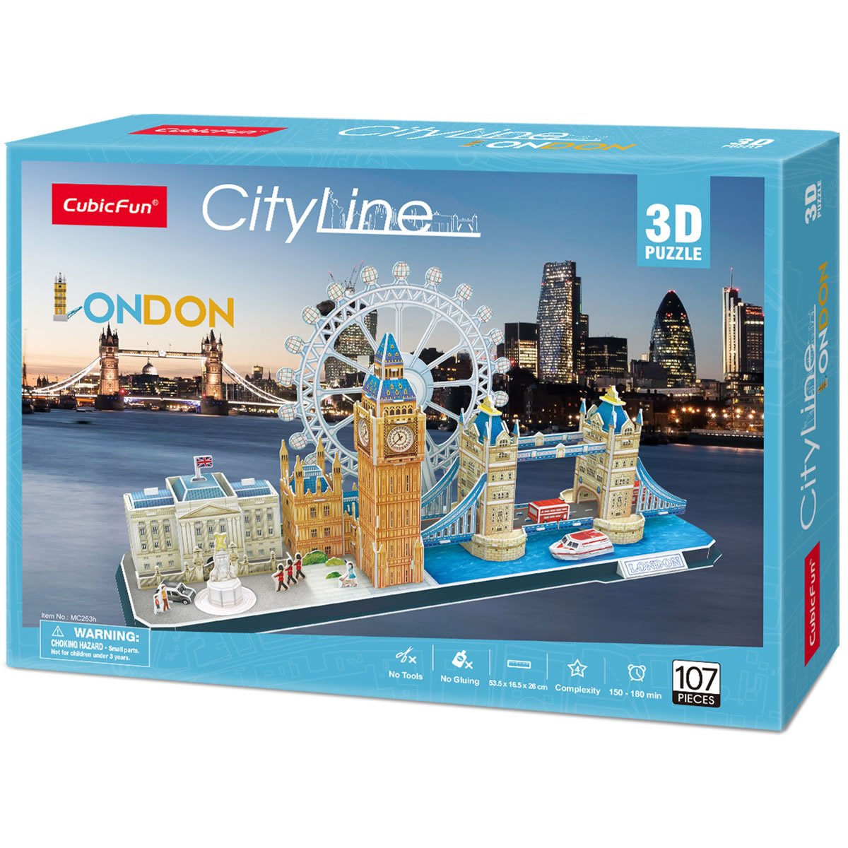 CubicFun London Cityline 3D Puzzles – Tower Bridge, Big Ben, Buckingham Palace, London Eye | 107 Pieces