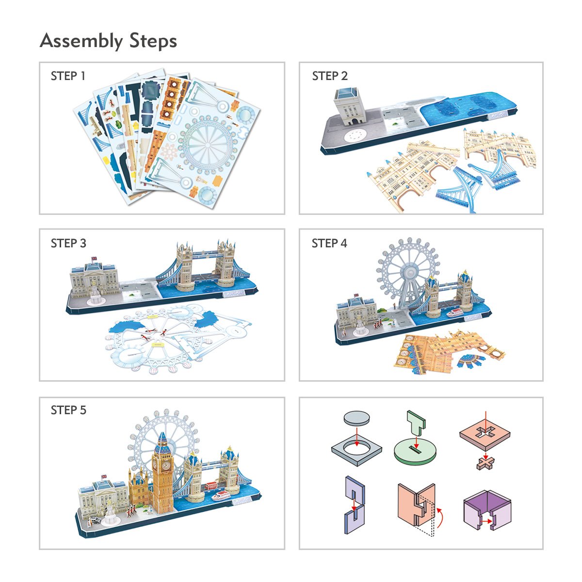 CubicFun London Cityline 3D Puzzles – Tower Bridge, Big Ben, Buckingham Palace, London Eye | 107 Pieces