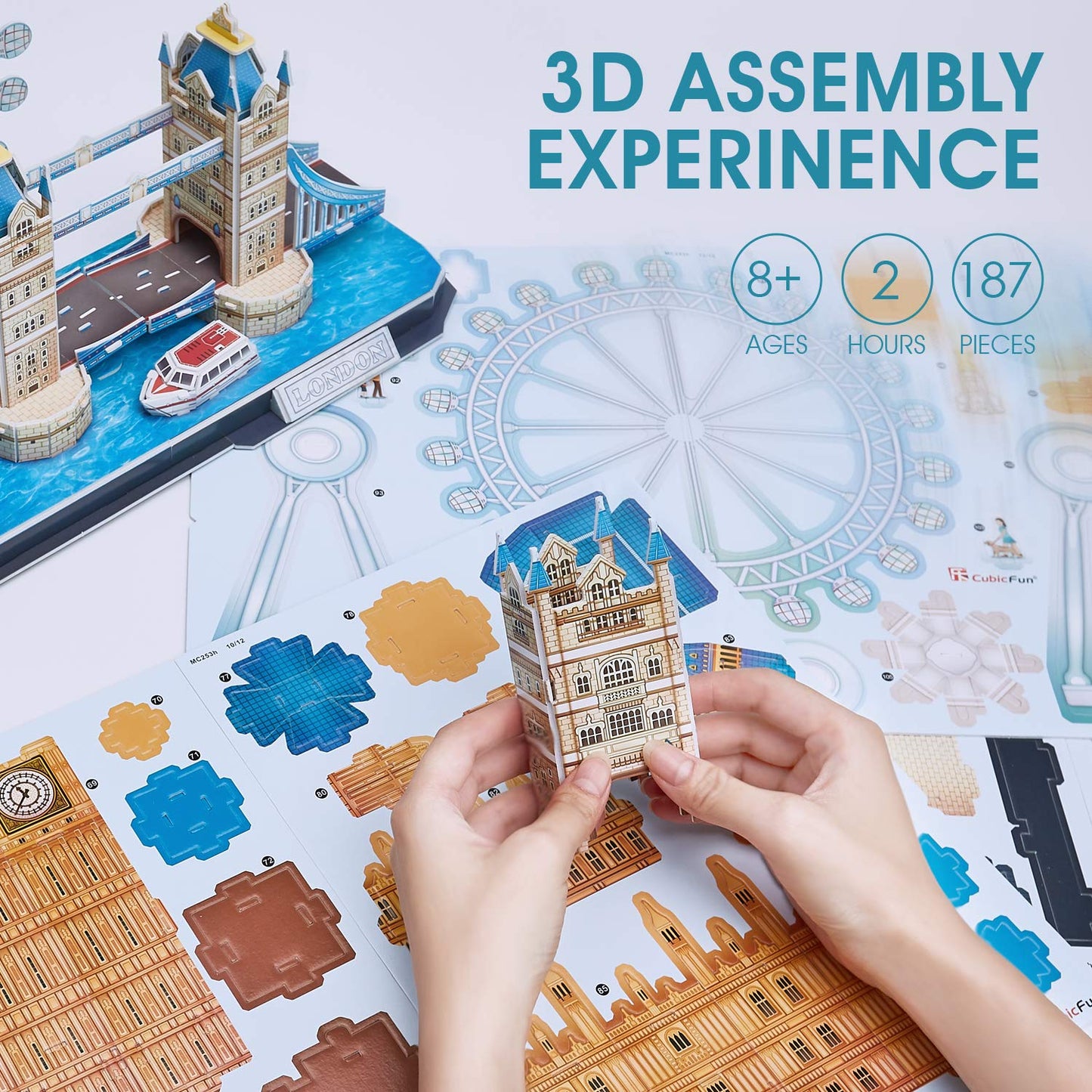 CubicFun London Cityline 3D Puzzles – Tower Bridge, Big Ben, Buckingham Palace, London Eye | 107 Pieces