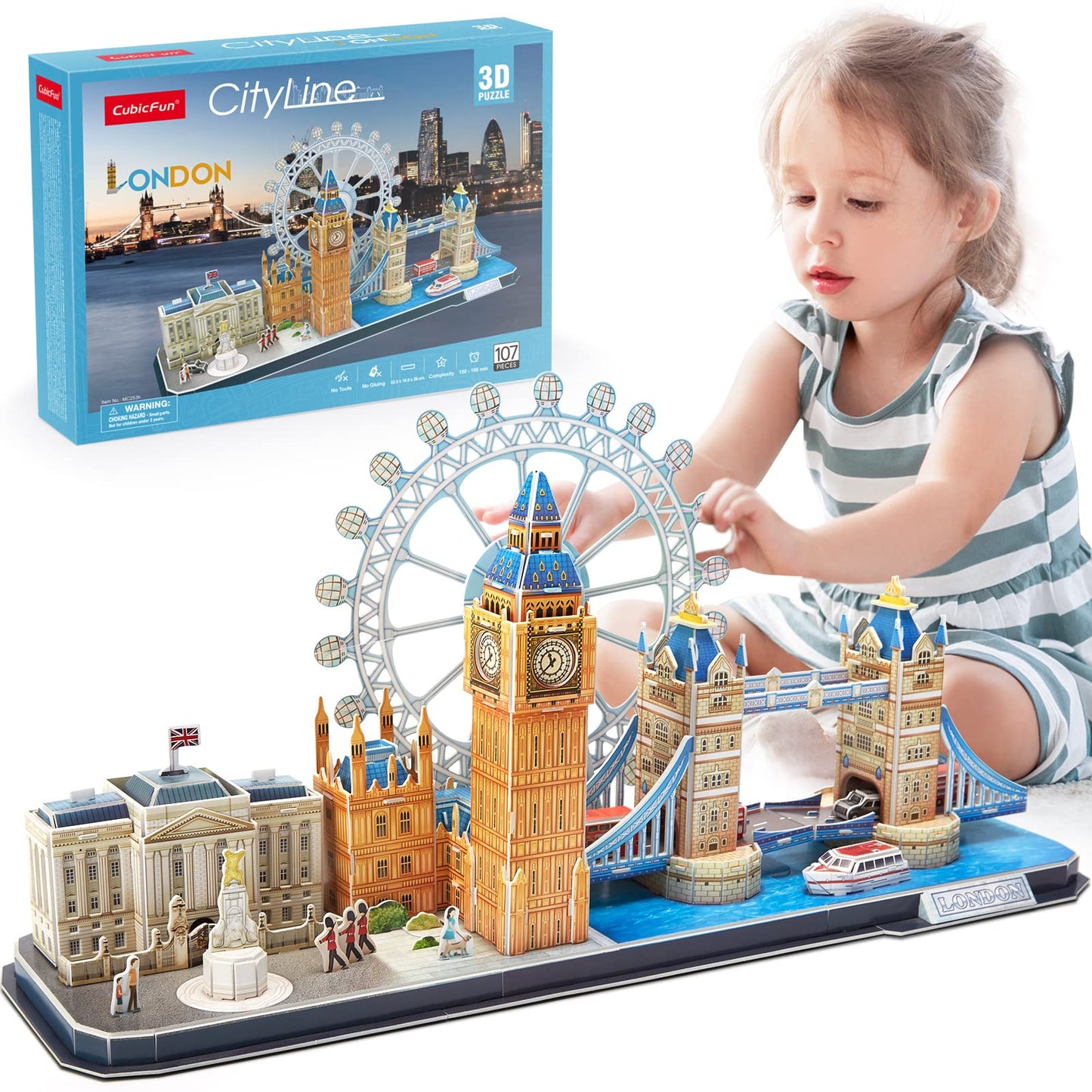 CubicFun London Cityline 3D Puzzles – Tower Bridge, Big Ben, Buckingham Palace, London Eye | 107 Pieces