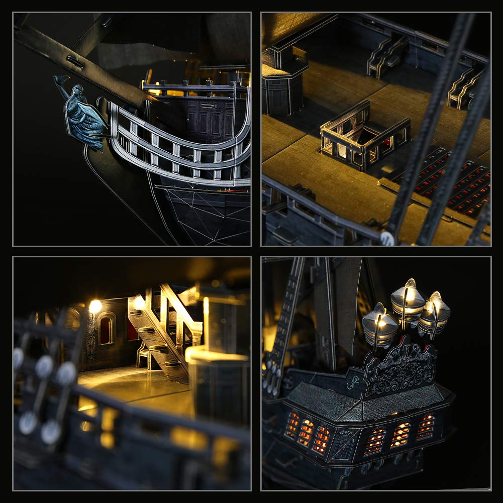 Queen Anne's Revenge 340-Piece 3D Puzzle by CubicFun | Illuminated Pirate Ship Model Kit