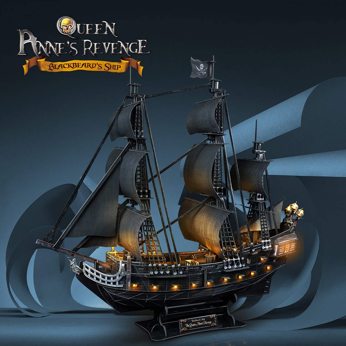 Queen Anne's Revenge 340-Piece 3D Puzzle by CubicFun | Illuminated Pirate Ship Model Kit