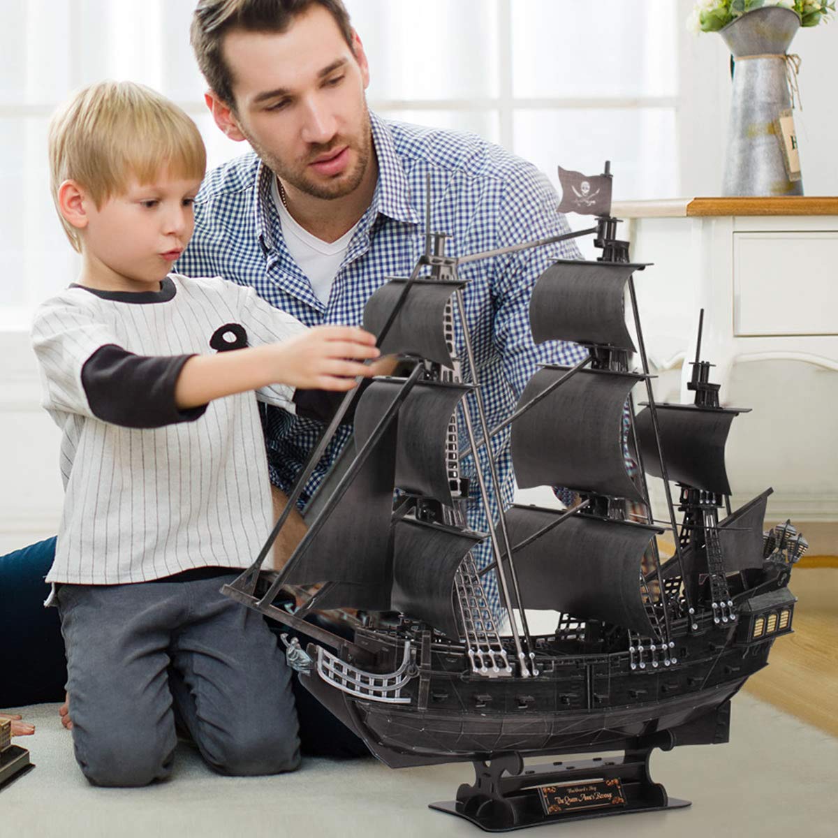 Queen Anne's Revenge 340-Piece 3D Puzzle by CubicFun | Illuminated Pirate Ship Model Kit