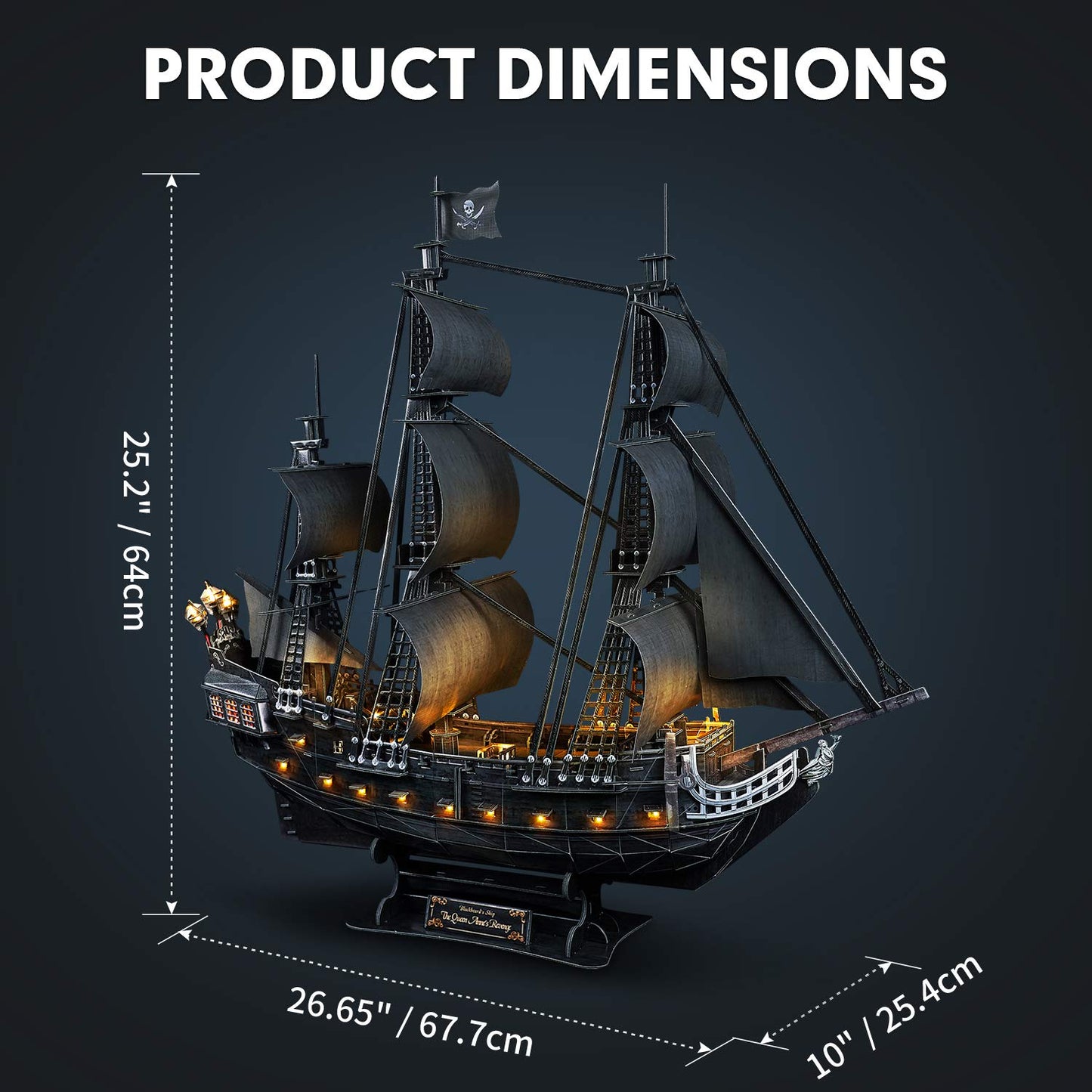 Queen Anne's Revenge 340-Piece 3D Puzzle by CubicFun | Illuminated Pirate Ship Model Kit